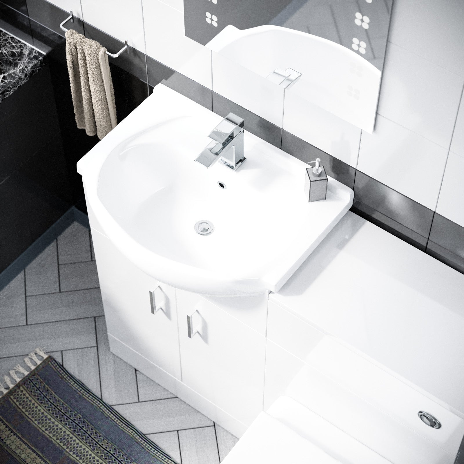 Ellen 1500mm Bath with Front Panel, 550mm Basin Vanity Cabinet with WC Unit & BTW Toilet