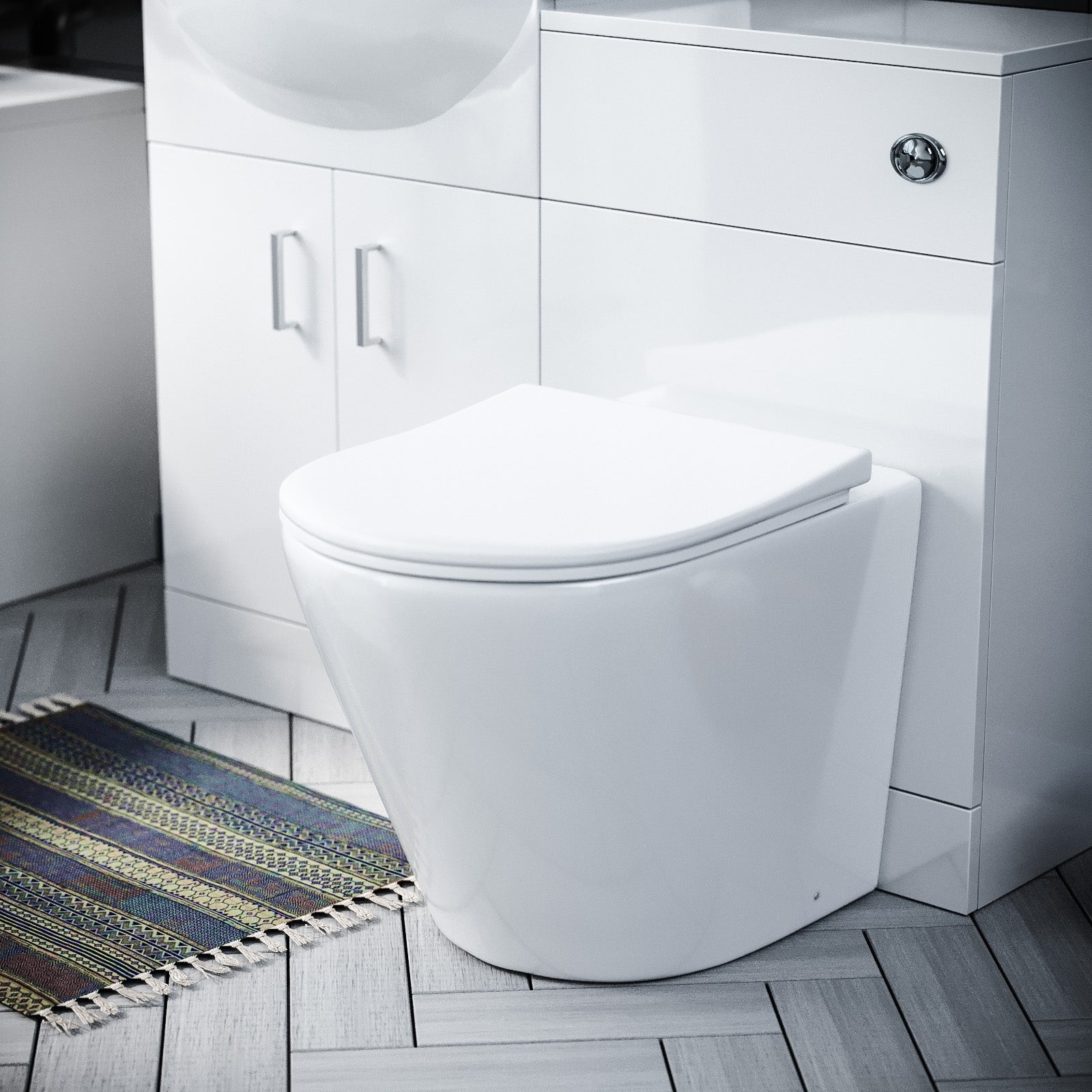 Ellen 550mm White Basin Vanity Cabinet With WC, BTW Toilet, Bath & Front Panel