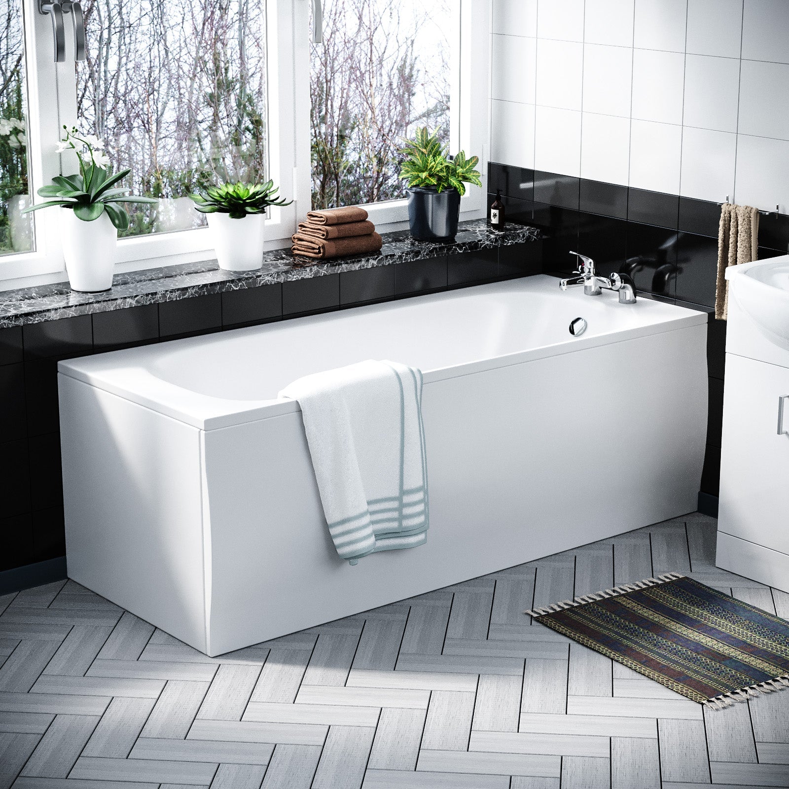 Ellen 1500mm Bath with Front Panel, 550mm Basin Vanity Cabinet with WC Unit & BTW Toilet