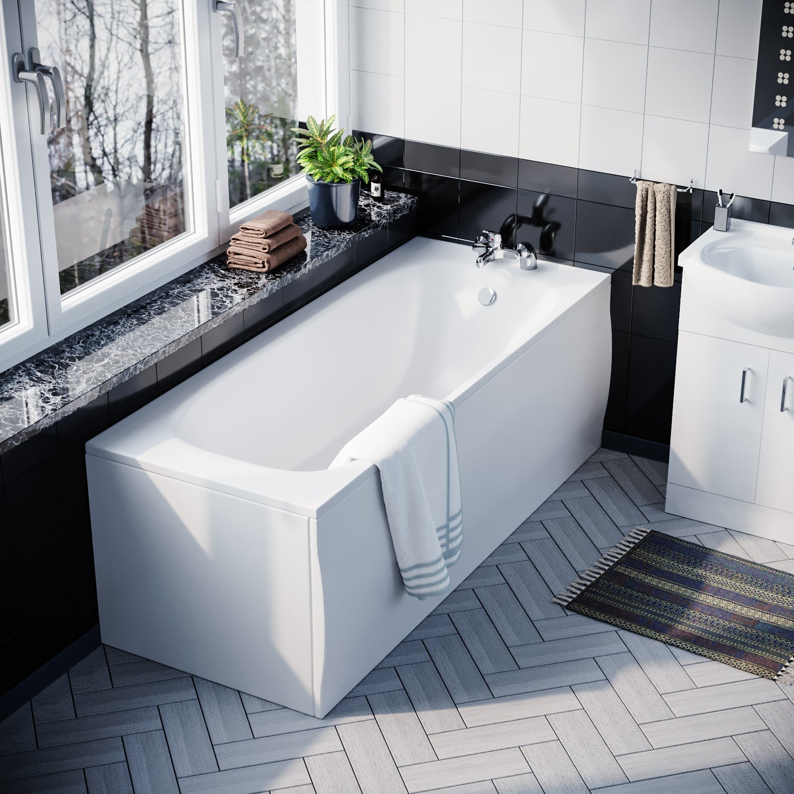 Ellen Suite, Bath, BTW Toilet, 550mm Basin Flat Pack Vanity Unit & WC Unit 3 Piece Bathroom Suite White