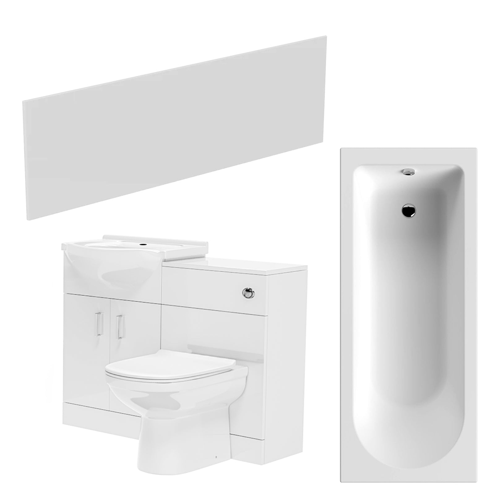 Ellen Suite, Bath, BTW Toilet, 550mm Basin Flat Pack Vanity Unit & WC Unit 3 Piece Bathroom Suite White