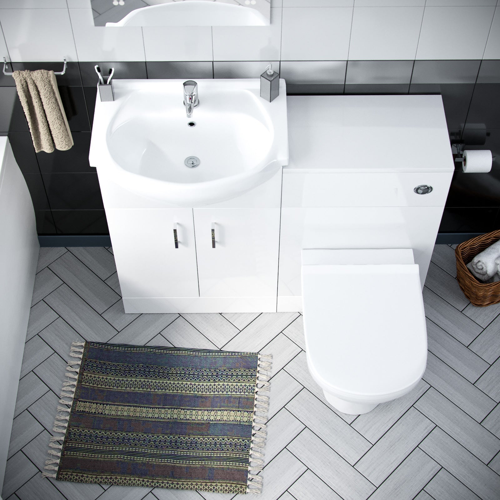 Ellen 1700mm Bath, 550mm Vanity Basin , WC Unit & Back To Wall Toilet