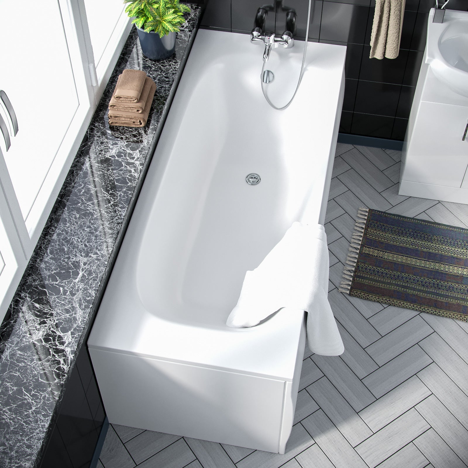 Ellen 1700mm Bath, 550mm Vanity Basin , WC Unit & Back To Wall Toilet