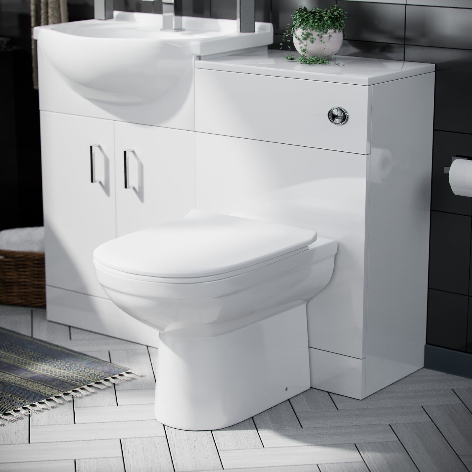 Ellen 1700mm Bath, 550mm Vanity Basin , WC Unit & Back To Wall Toilet