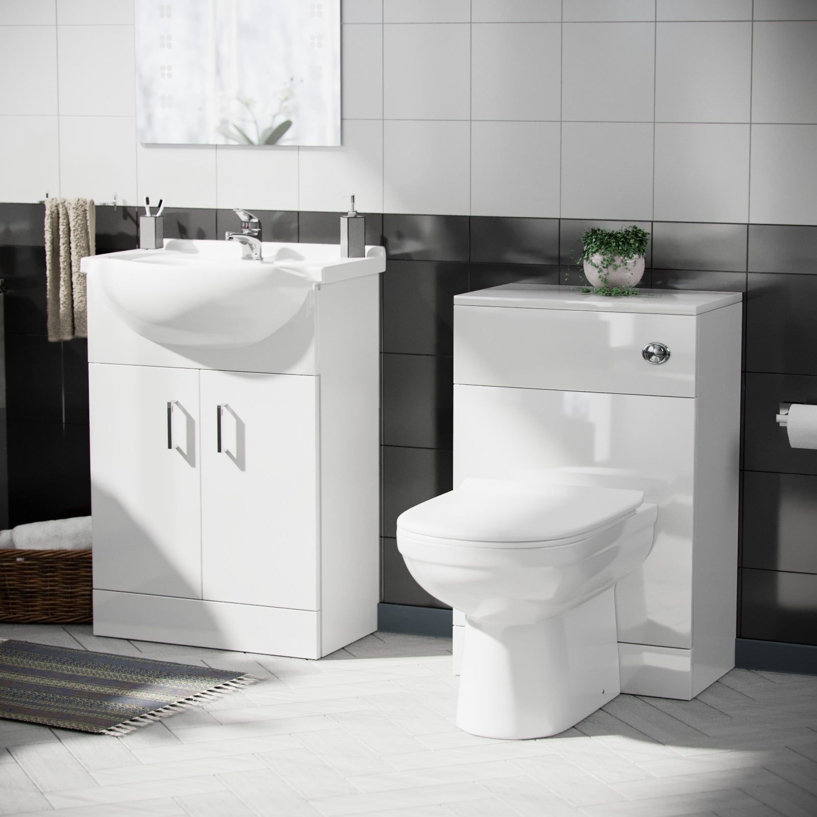 Ellen 550mm Flat Pack Vanity Basin Unit, WC Unit, Elso Back To Wall Toilet, Mono Mixer & White Waste