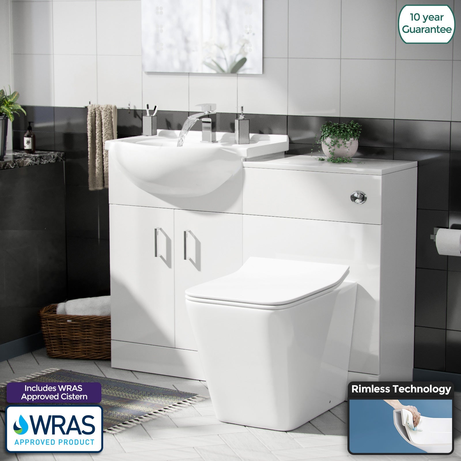 Ellen 550mm Vanity Basin Unit, WC Unit & Elora Back To Wall Toilet White