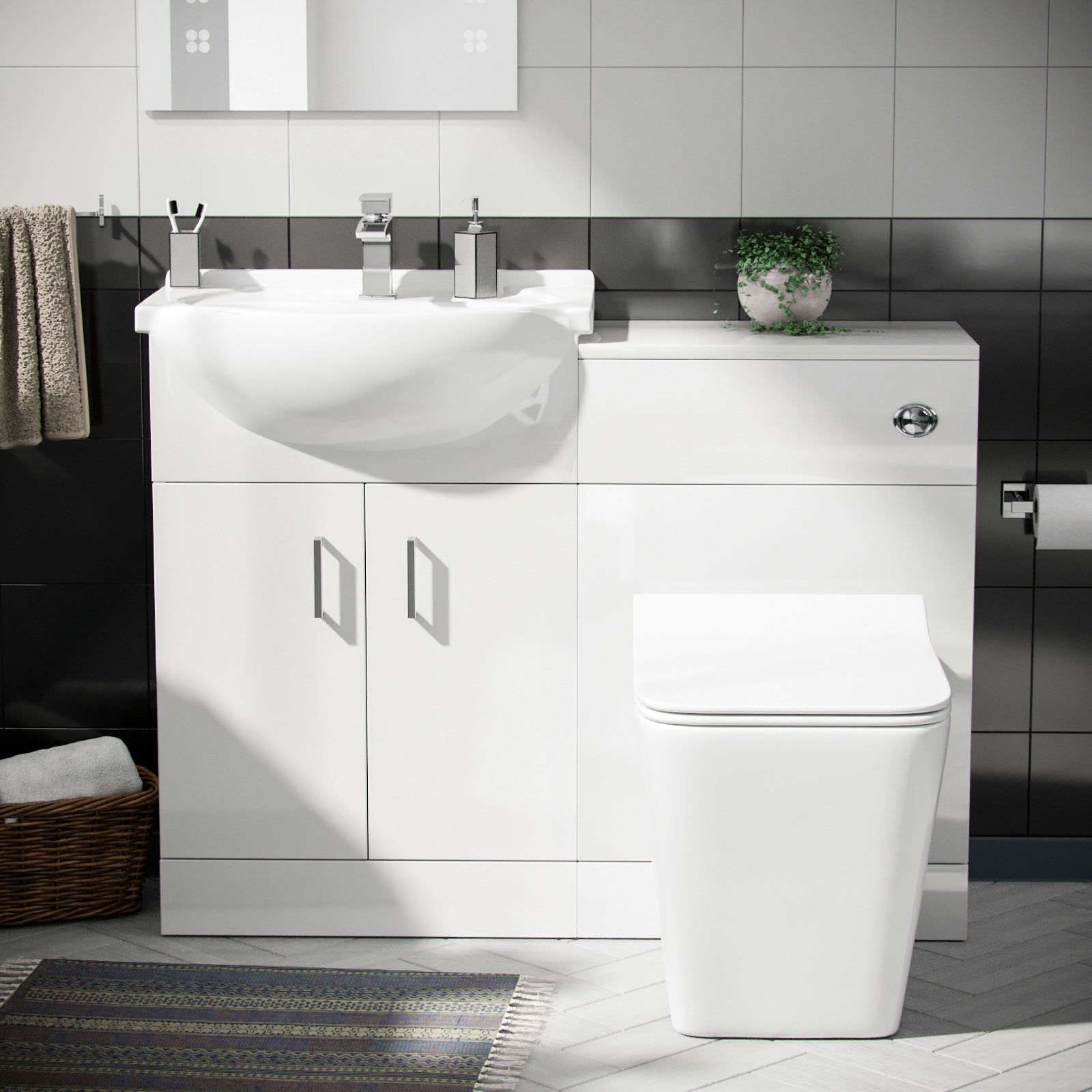 Ellen 550mm Vanity Basin Unit, WC Unit & Elora Back To Wall Toilet White