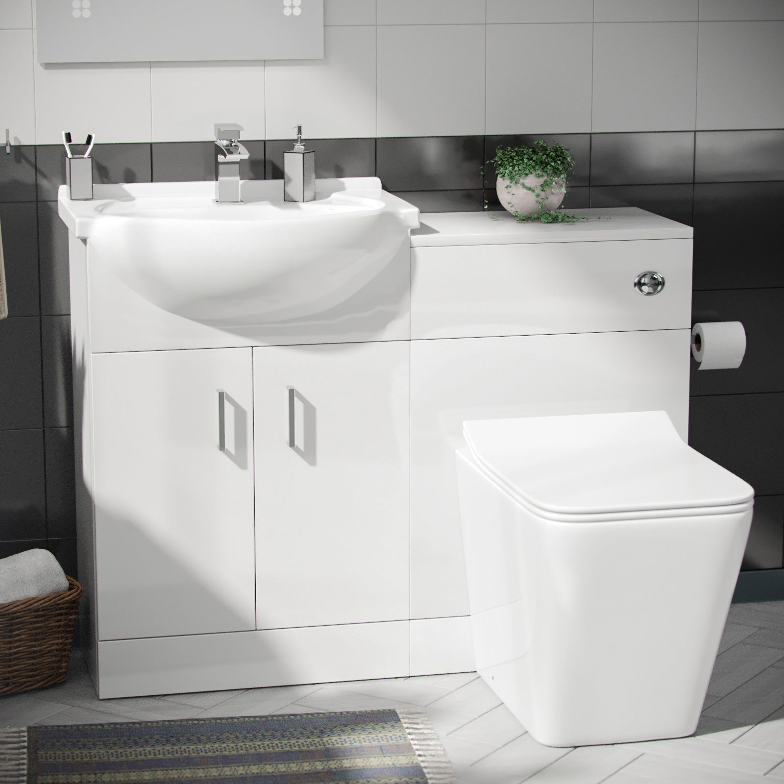 Ellen 550mm Vanity Basin Unit, WC Unit & Elora Back To Wall Toilet White