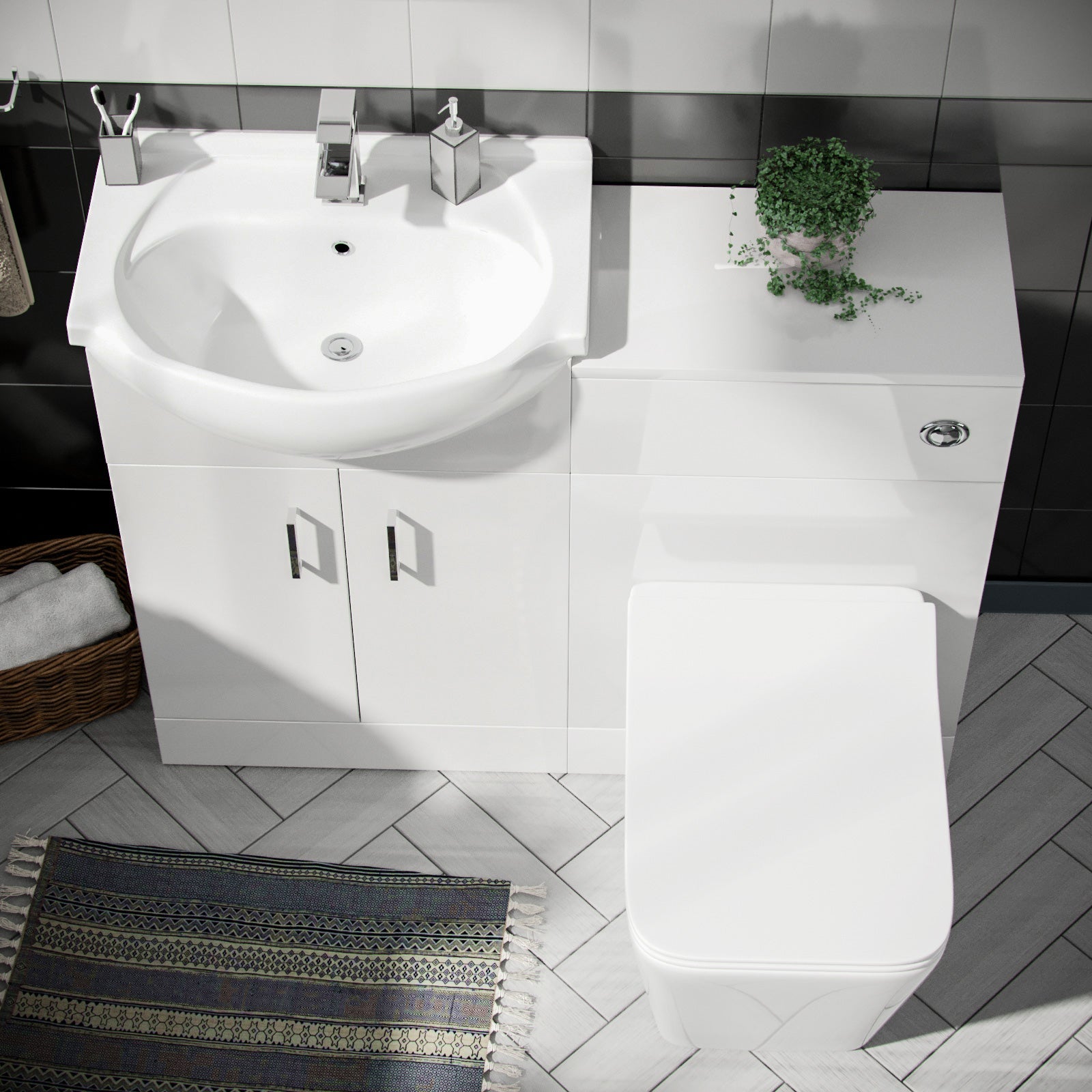 Ellen 550mm Vanity Basin Unit, WC Unit & Elora Back To Wall Toilet White