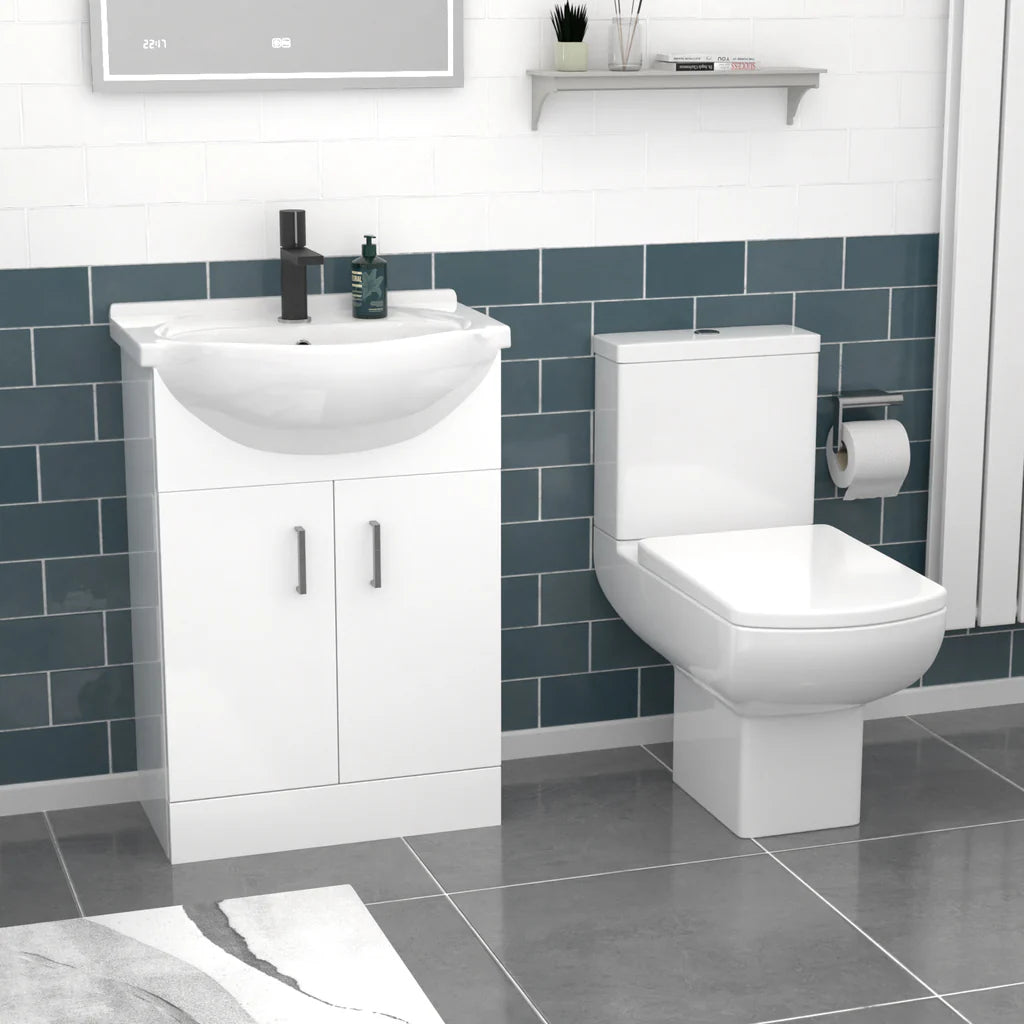 Ellen 550mm White Basin Vanity & Square Rimless Close Coupled Toilet