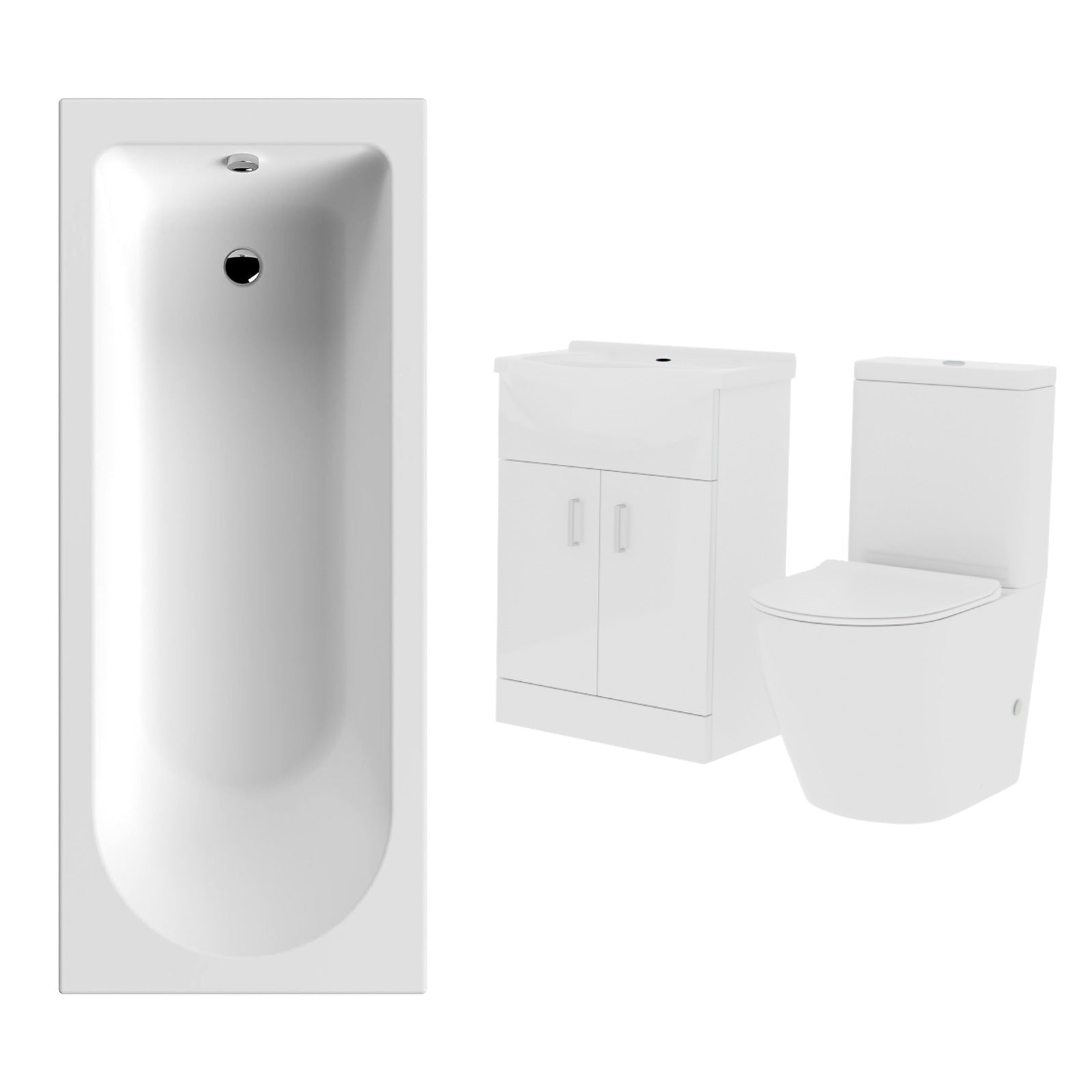 Ellen 1700mm Round Bath, 550mm Vanity and Curved Toilet Suite White