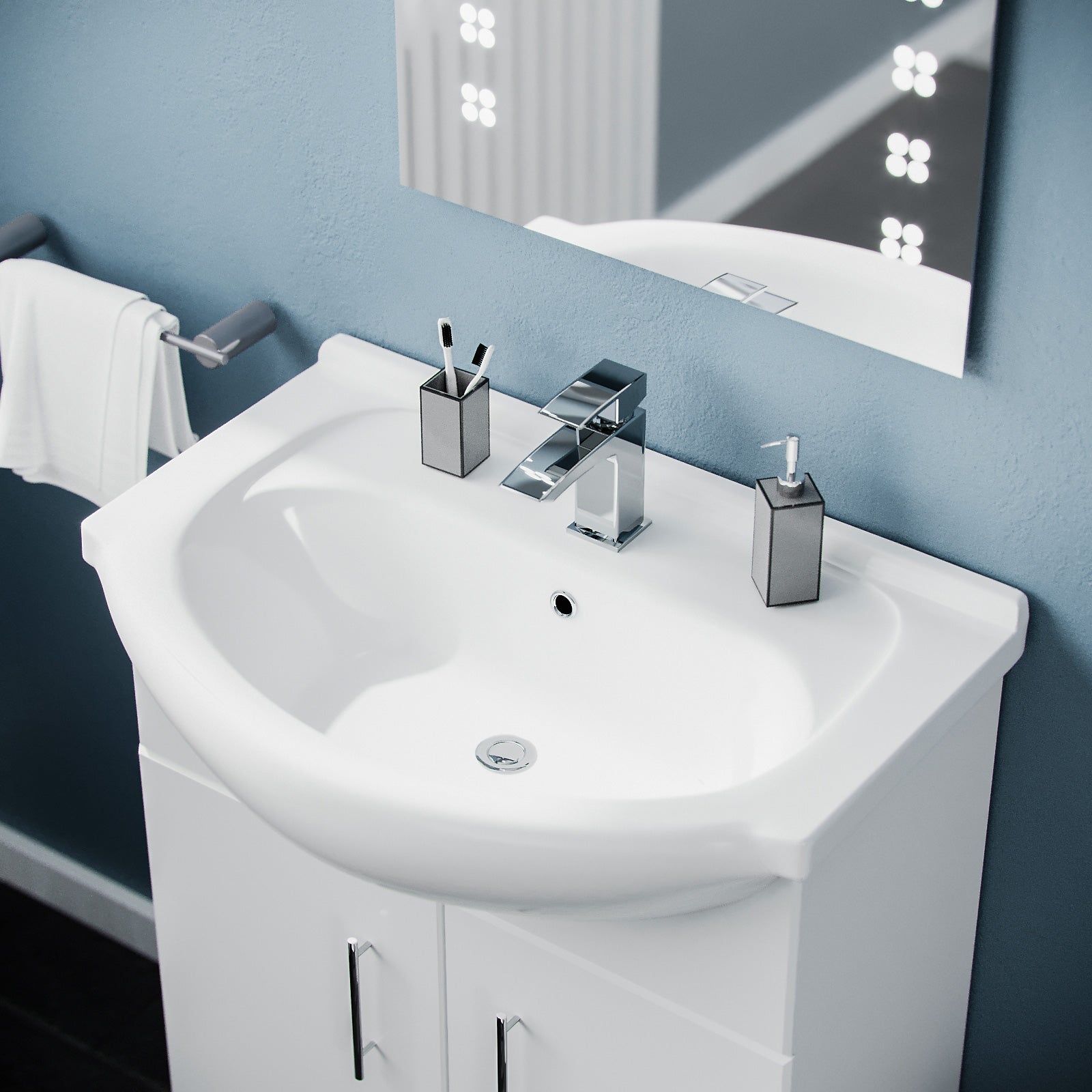 Ellen 650mm Vanity Basin Unit, WC Unit, Cistern & Eslo Back To Wall Toilet White