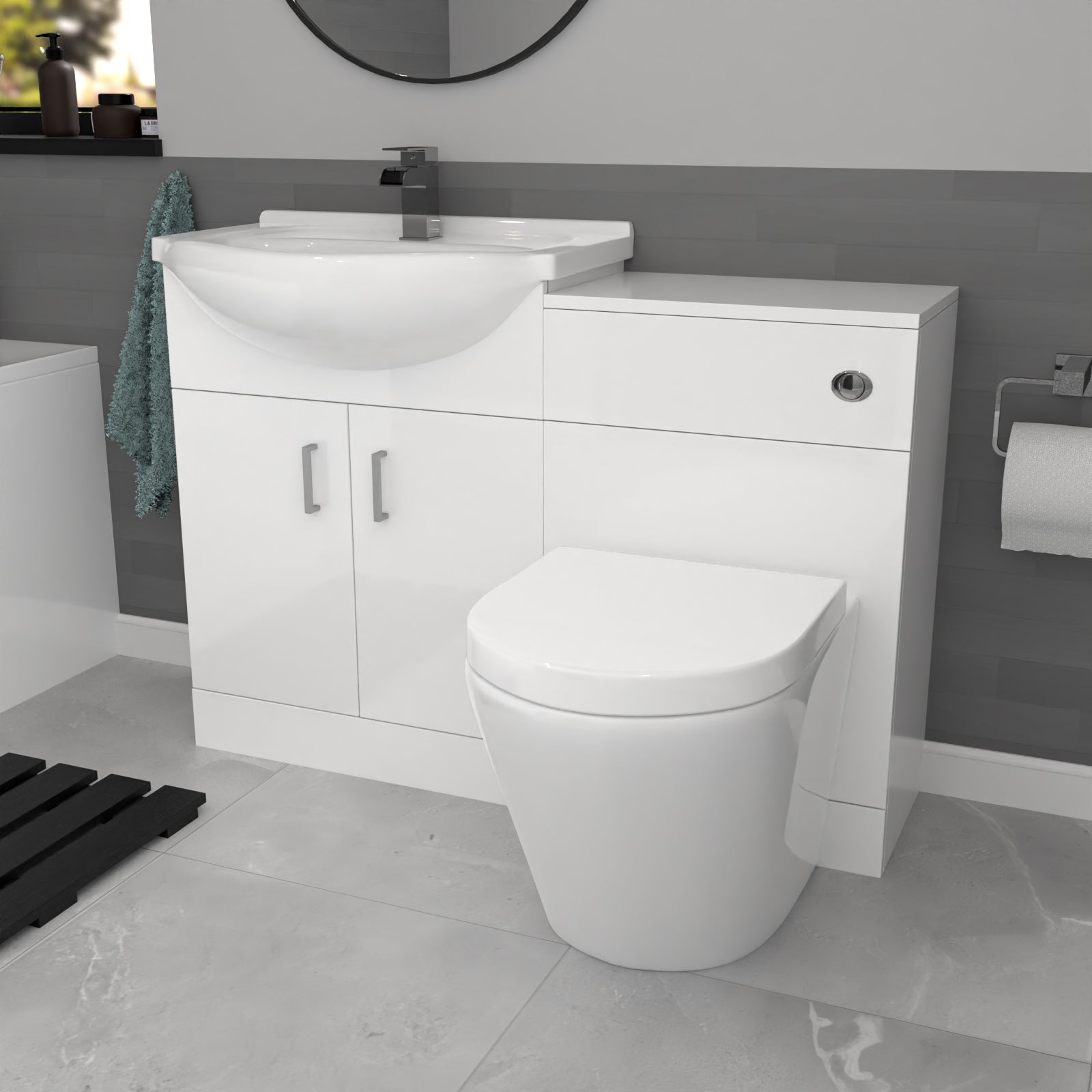 Ellen White Vanity Unit With Basin, WC Unit, BTW Toilet & 1700mm Bathtub