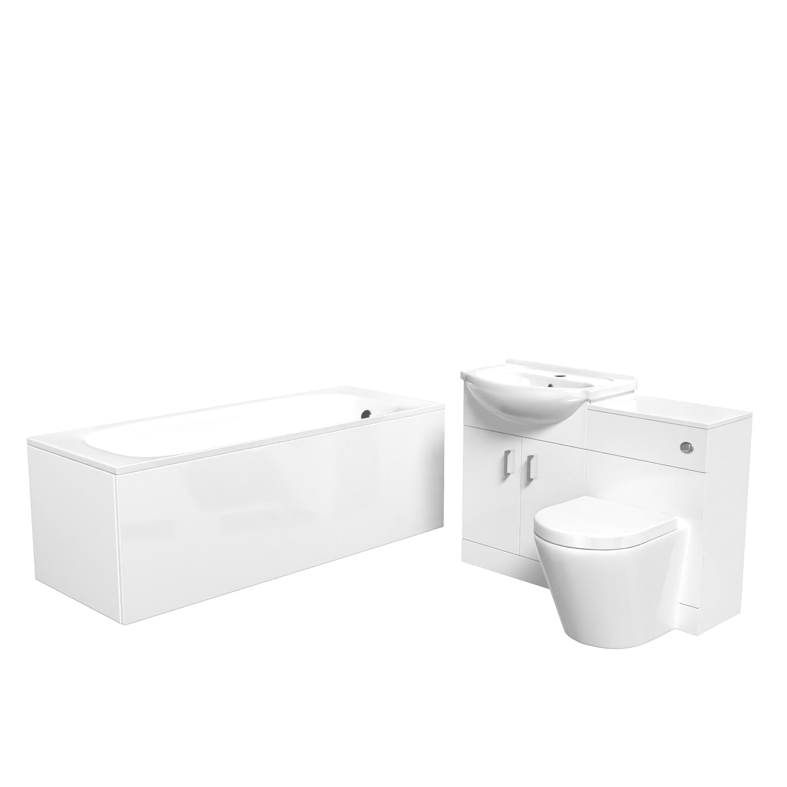 Ellen White Vanity Unit With Basin, WC Unit, BTW Toilet & 1700mm Bathtub