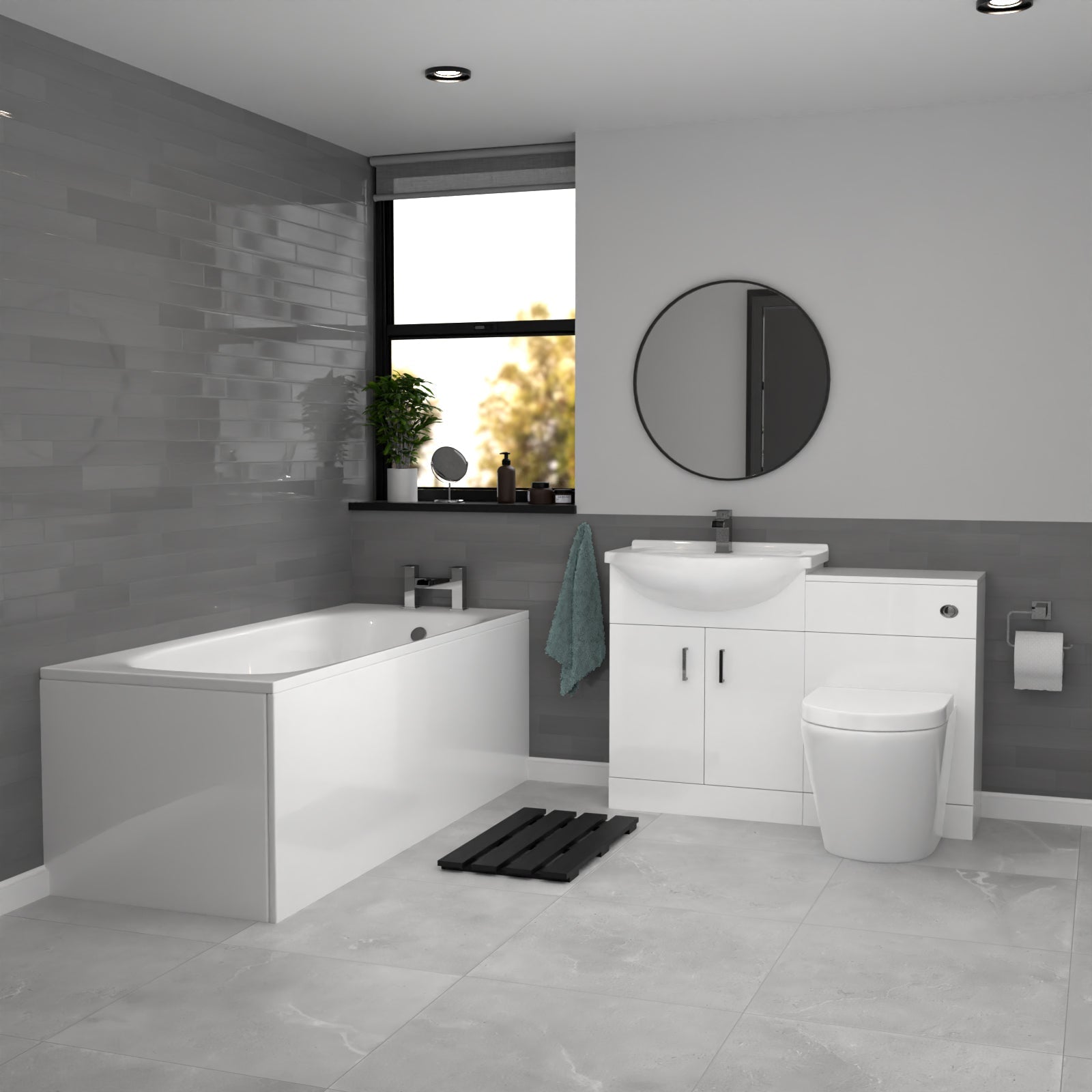 Ellen White Vanity Unit With Basin, WC Unit, BTW Toilet & 1700mm Bathtub