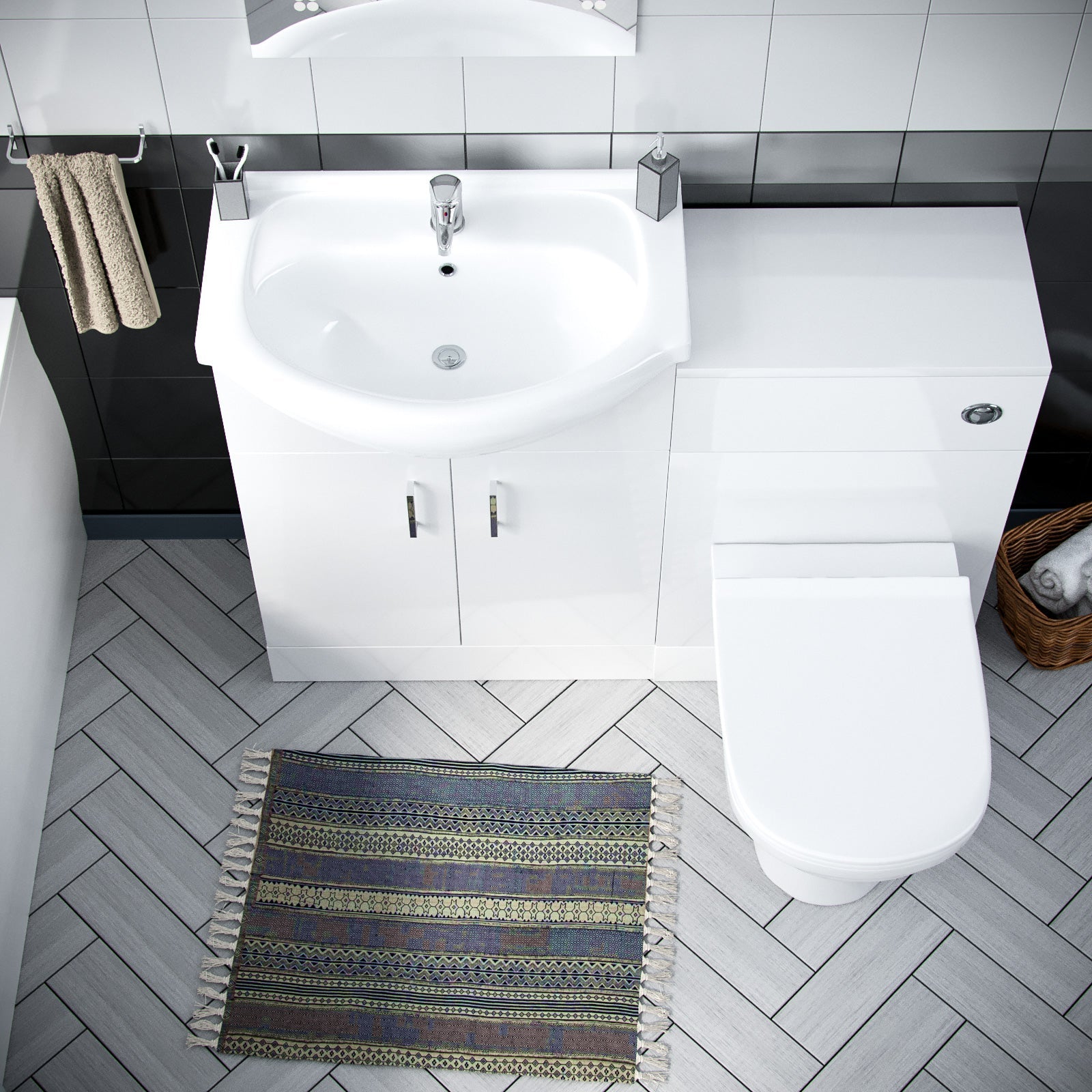 Ellen 550mm Flat Pack Vanity Basin Unit, WC Unit, Elso Back To Wall Toilet, Mono Mixer & White Waste