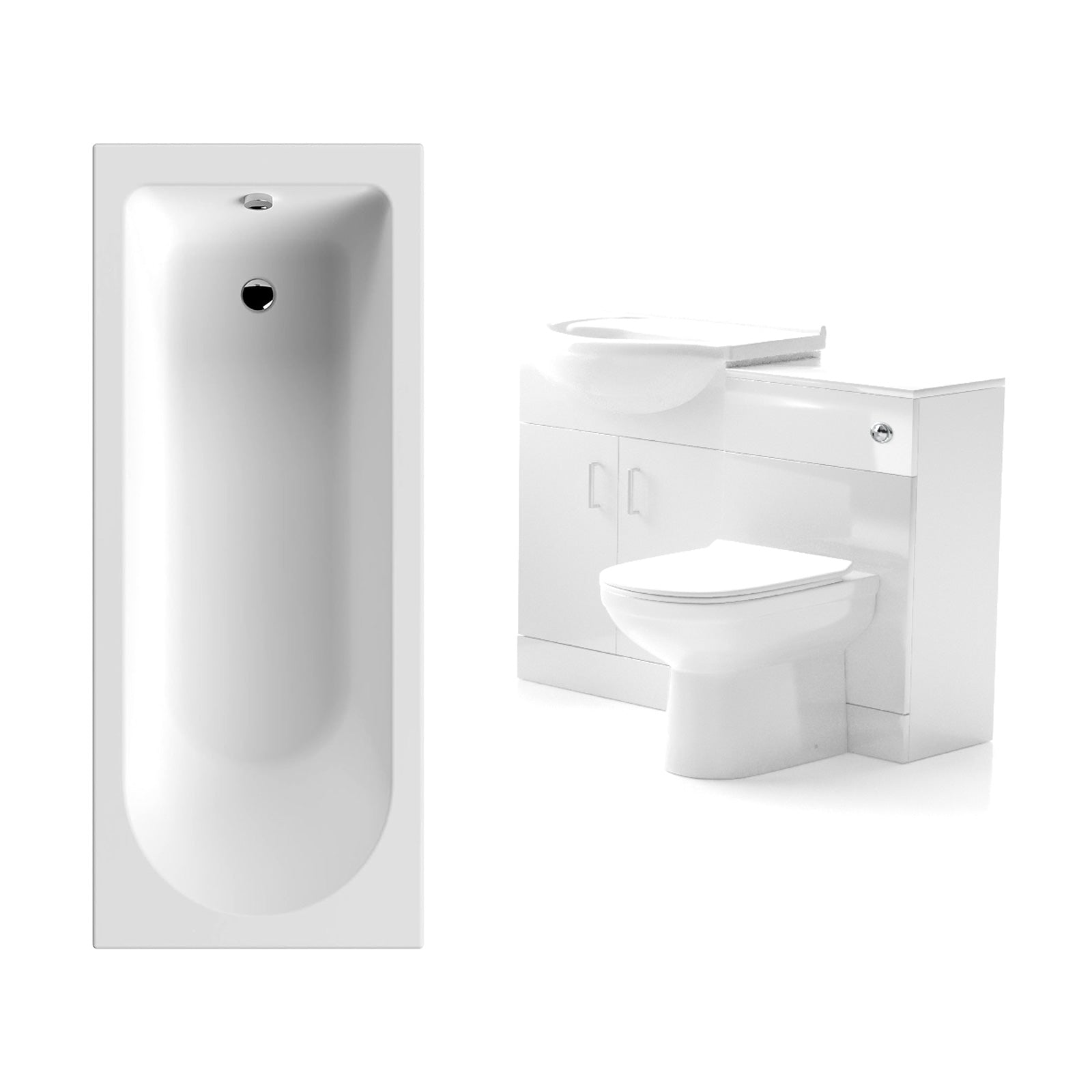 Ellen 1700mm Bath, WC Unit, Back To Wall Toilet & Vanity Basin Unit White