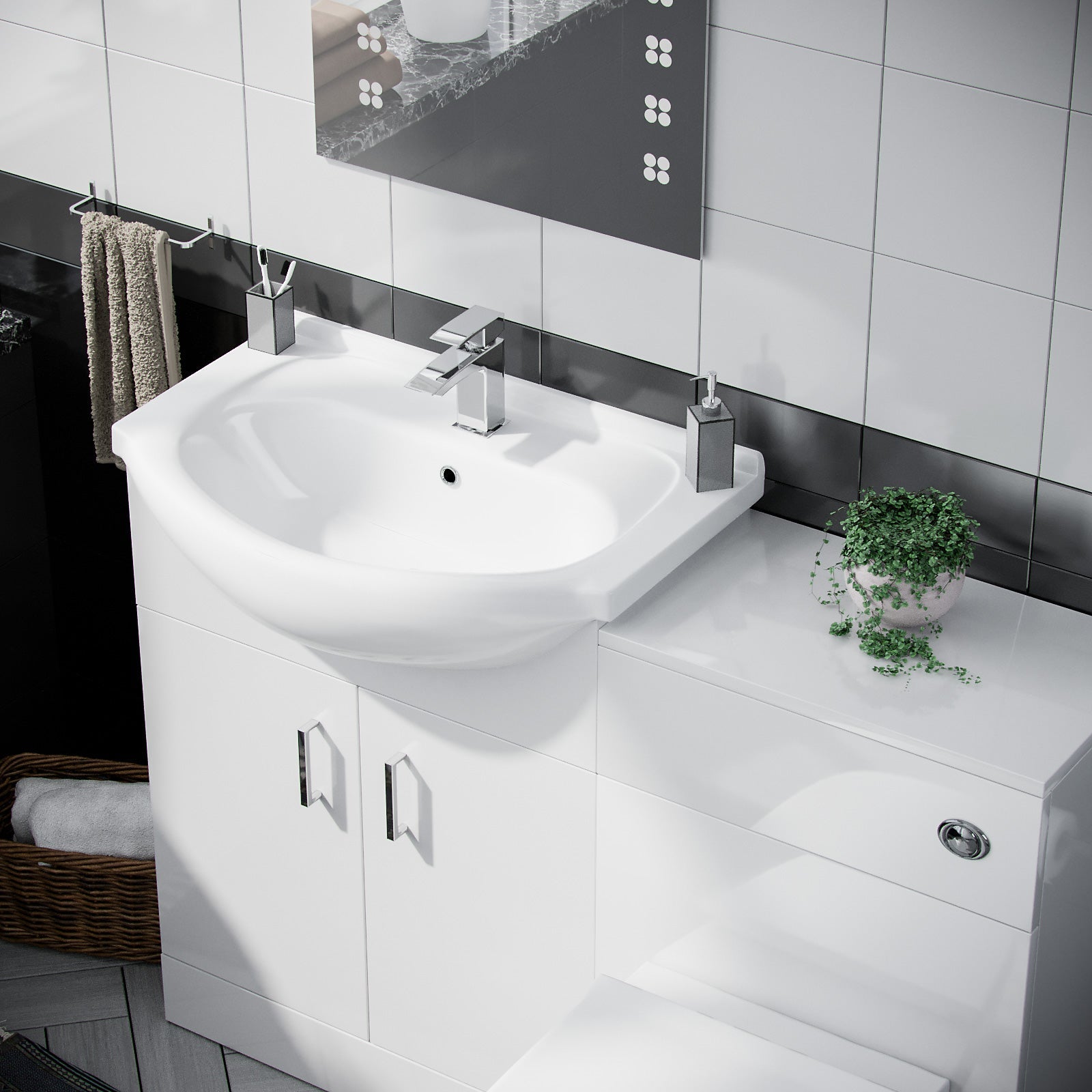 Ellen 650mm Vanity Basin Unit, WC Unit, Cistern & Eslo Back To Wall Toilet White