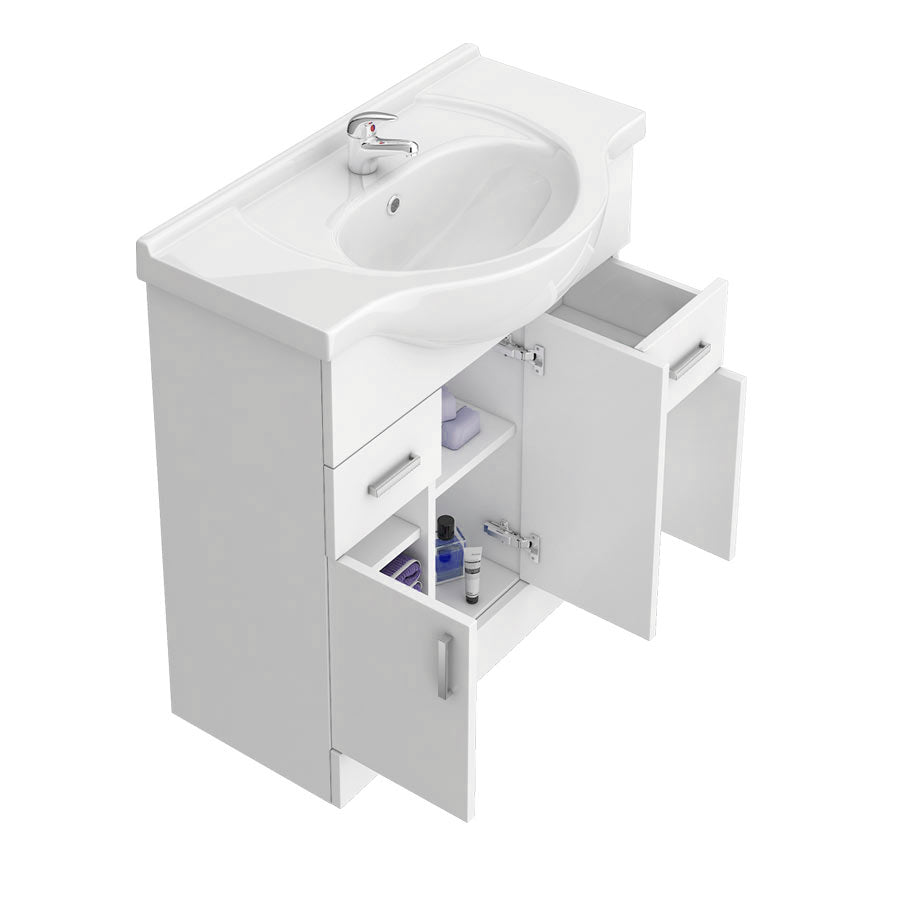 Ellen Bathroom Suite, 750mm Basin Vanity Unit, Close Coupled Toilet and Round Bath Tub