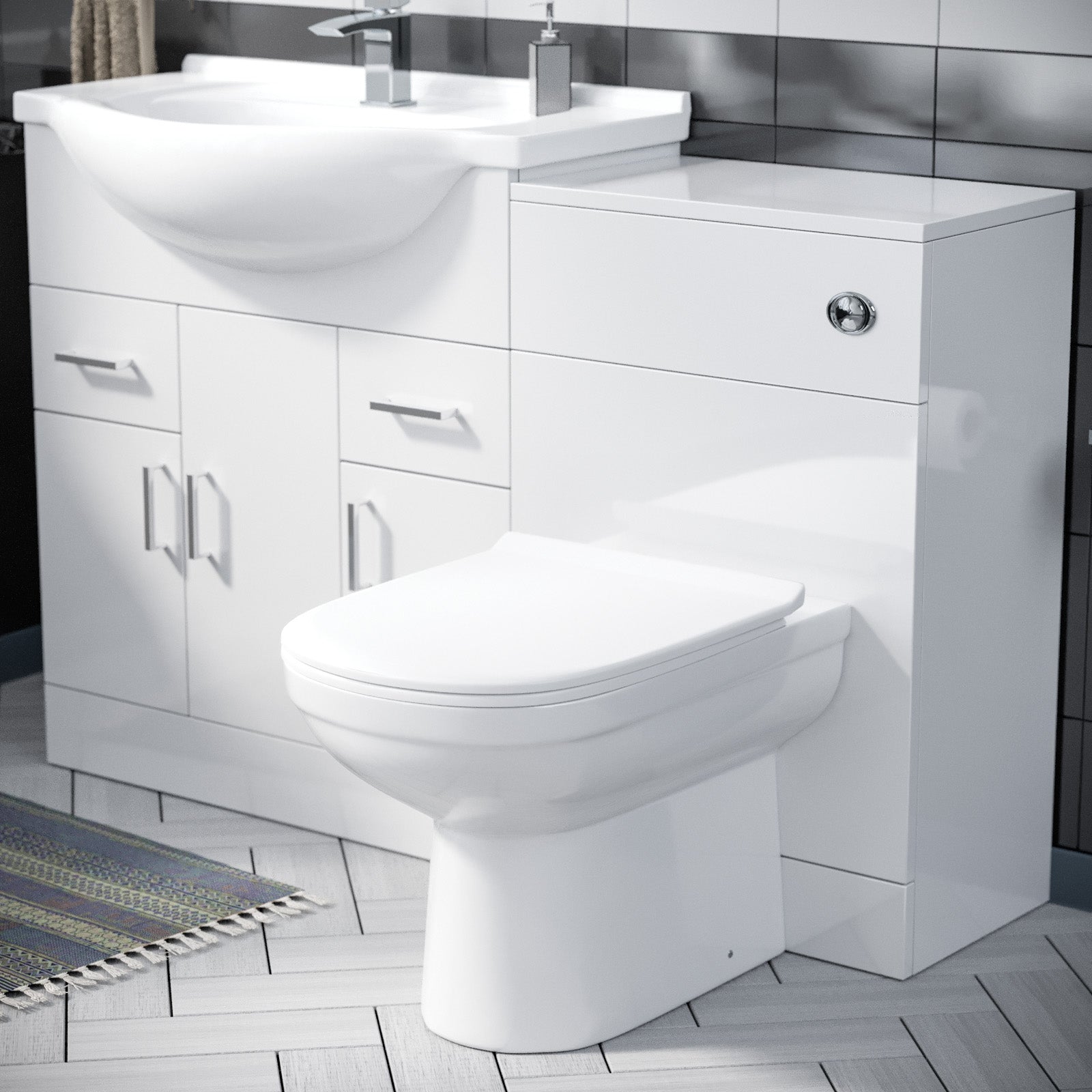 Ellen 750mm Floor Standing White Cabinet, WC Unit & BTW Toilet