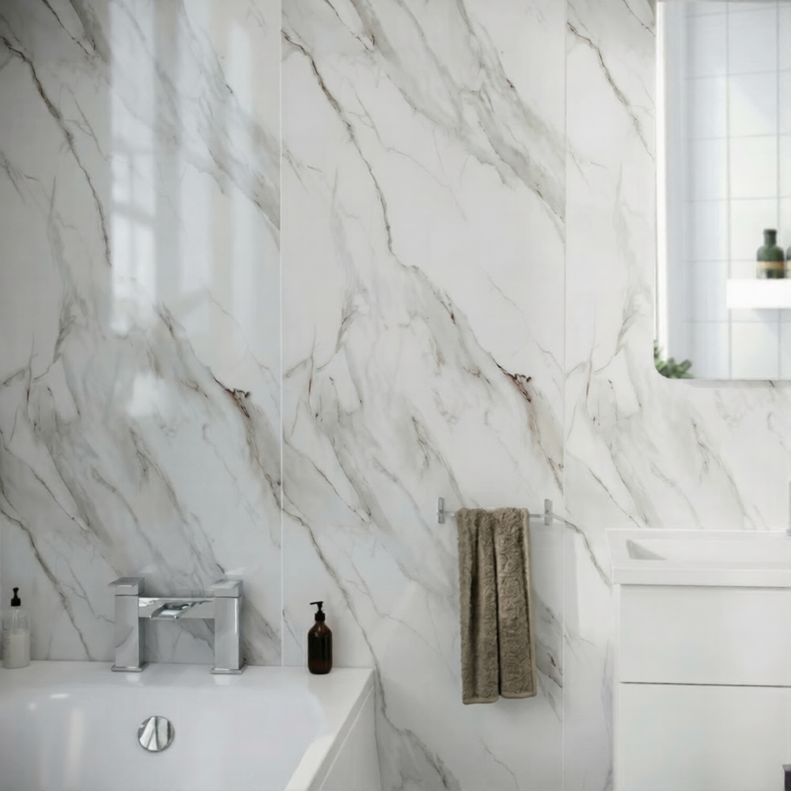 Calacatta Grey Marble Gloss PVC Shower Wall Panel 1000mm x 2400 mm x 10mm