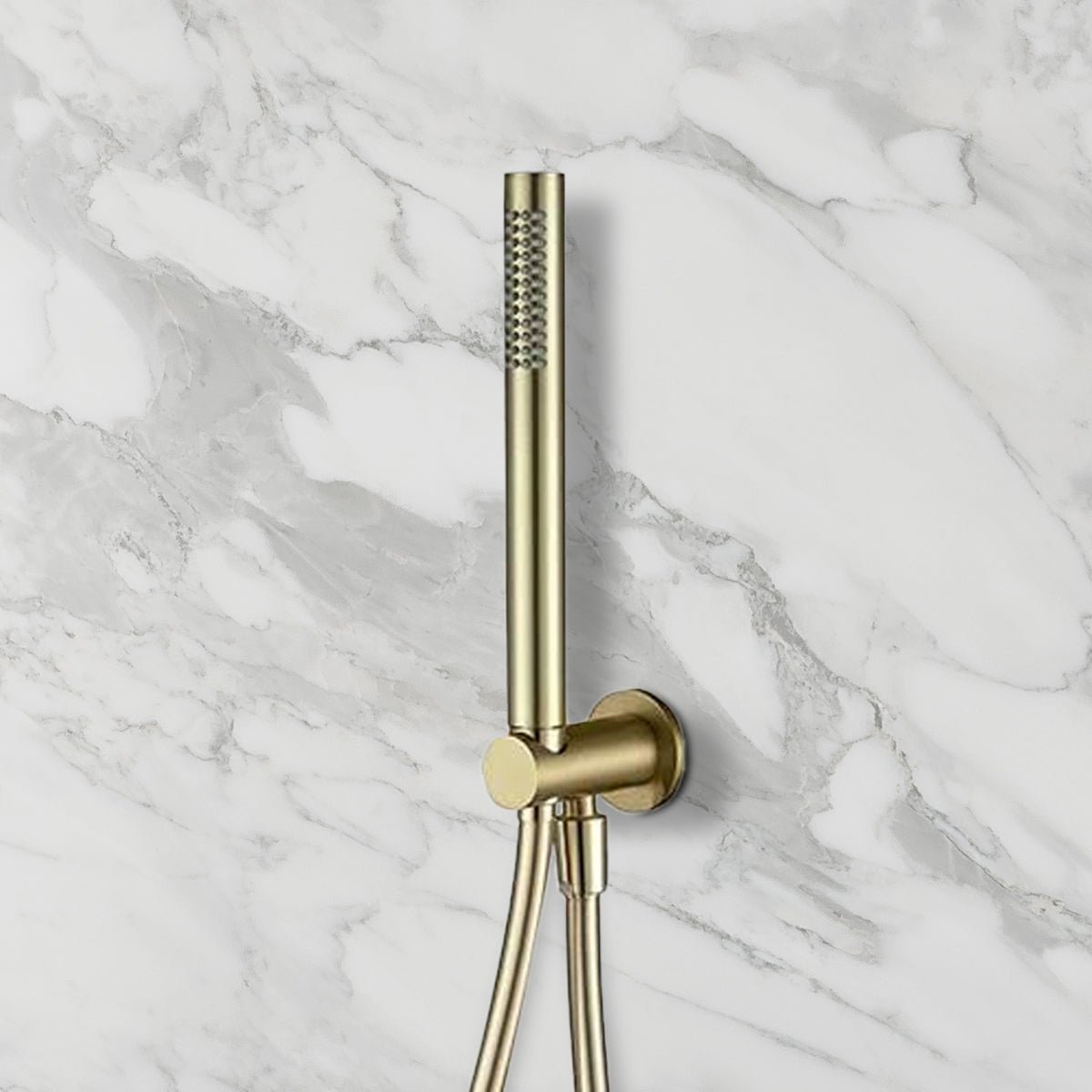 Wall Mounted Modern Brushed Gold Brass Shower Handset with Holder & Hose