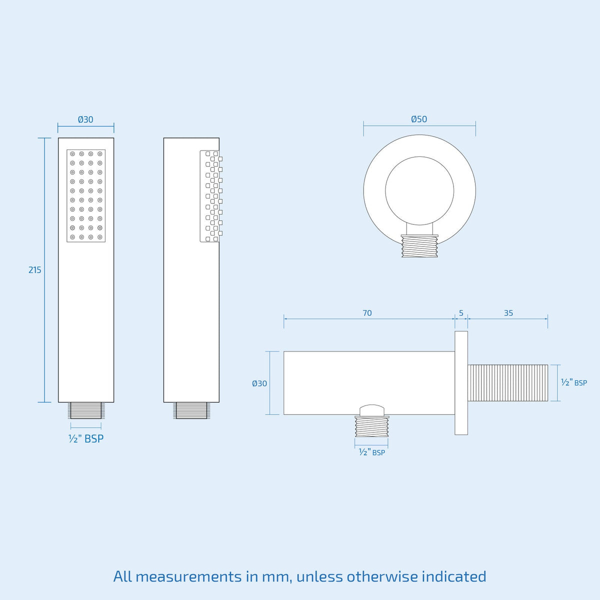 Modern Chrome Round Handheld Shower with Wall Outlet Elbow Set