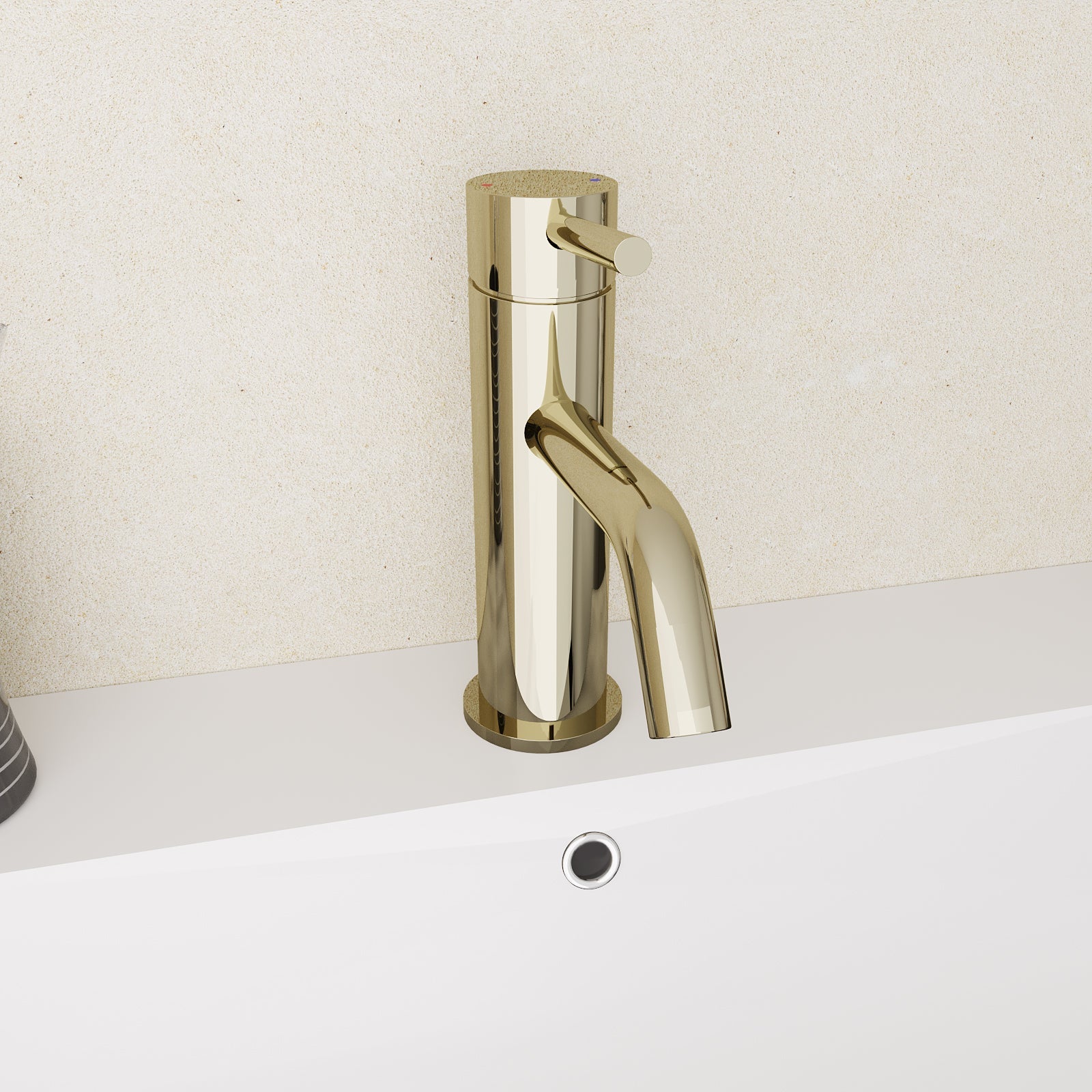 Alice Deck Mounted Gloss Round Single Lever Basin Mono Mixer Tap Gold