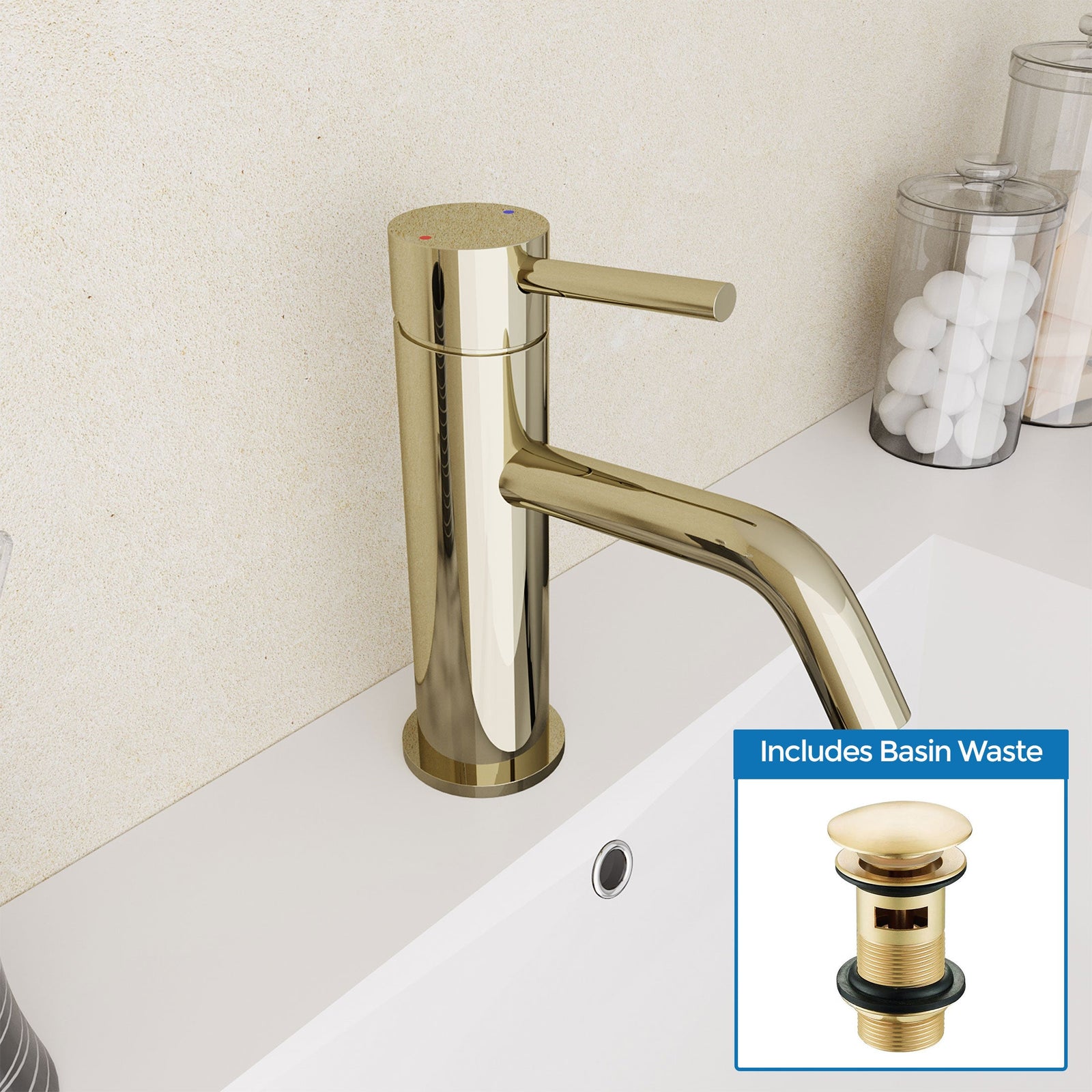 Alice Deck Mounted Gloss Round Single Lever Basin Mono Mixer Tap Gold