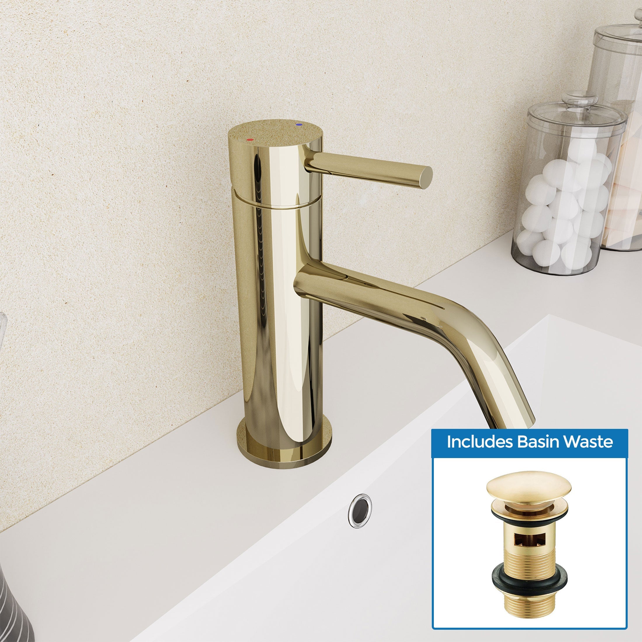 Alice Deck Mounted Gloss Round Single Lever Basin Mono Mixer Tap Gold