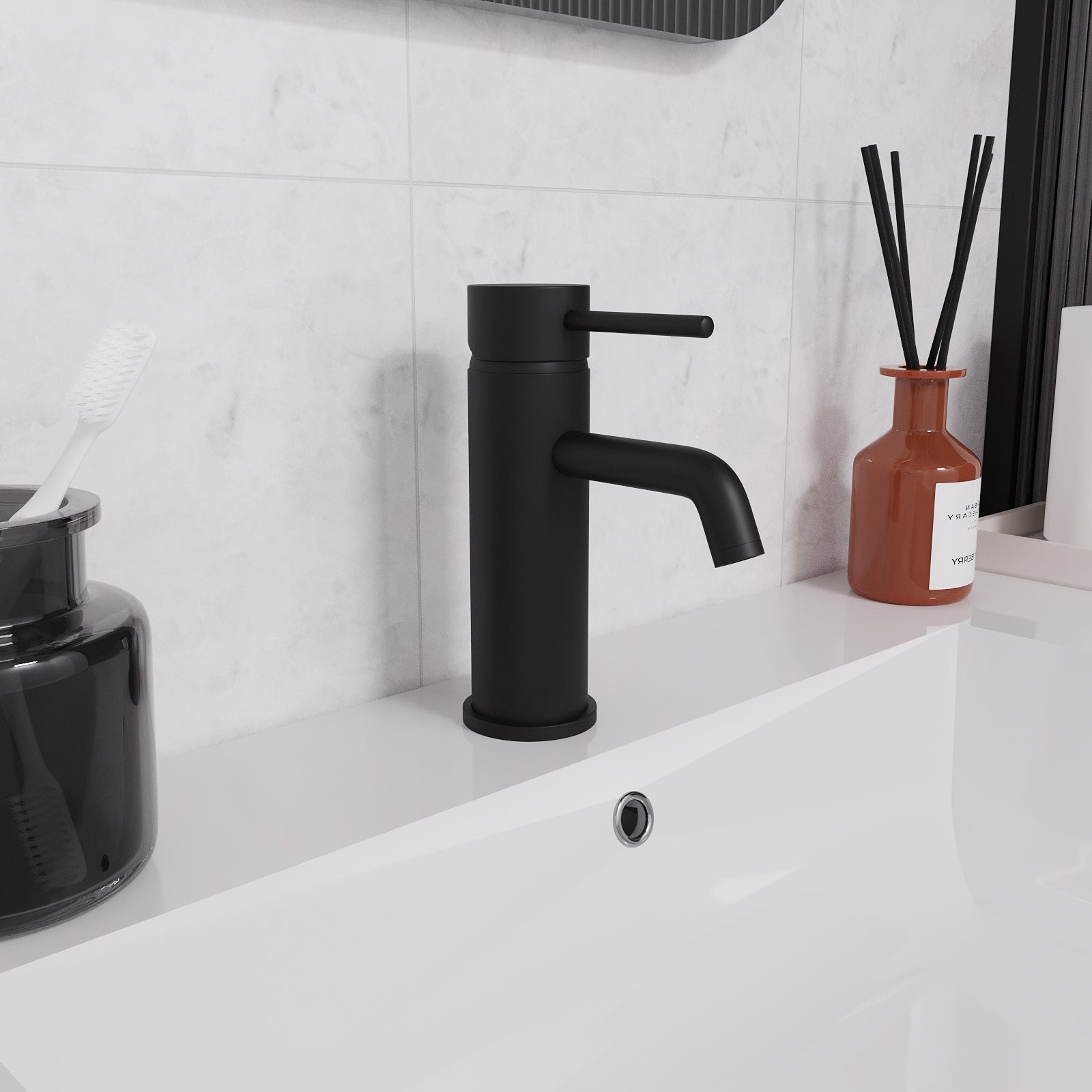 Alice Deck Mounted Matte Black Round Basin Sink Mono Mixer Tap