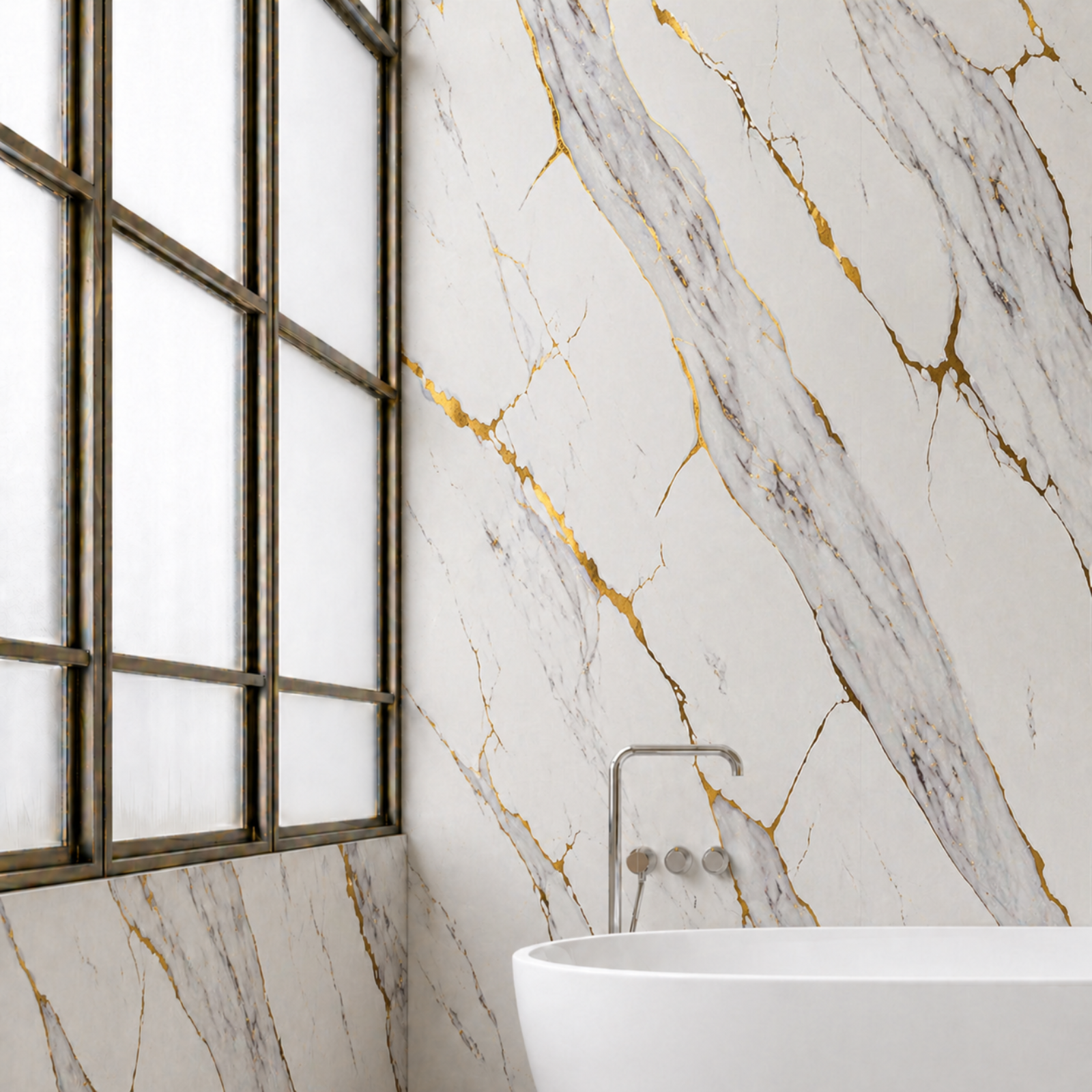 Carrara Gold Marble Gloss PVC Shower Wall Panel 1000 x 2400 x 10mm