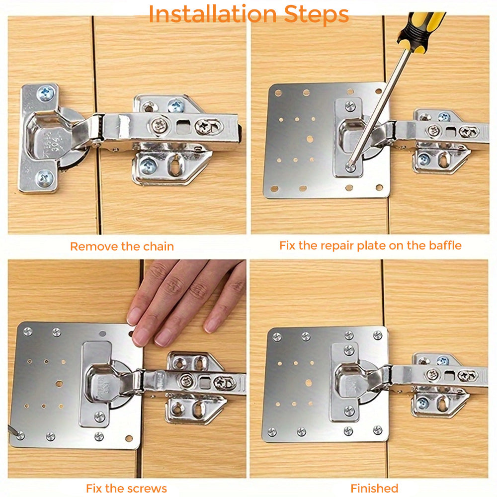 90mm Hinge Repair Plate Rust-Resistant Steel Furniture Cupboard Repair Mount Set, 2 Plates + 12 Screws