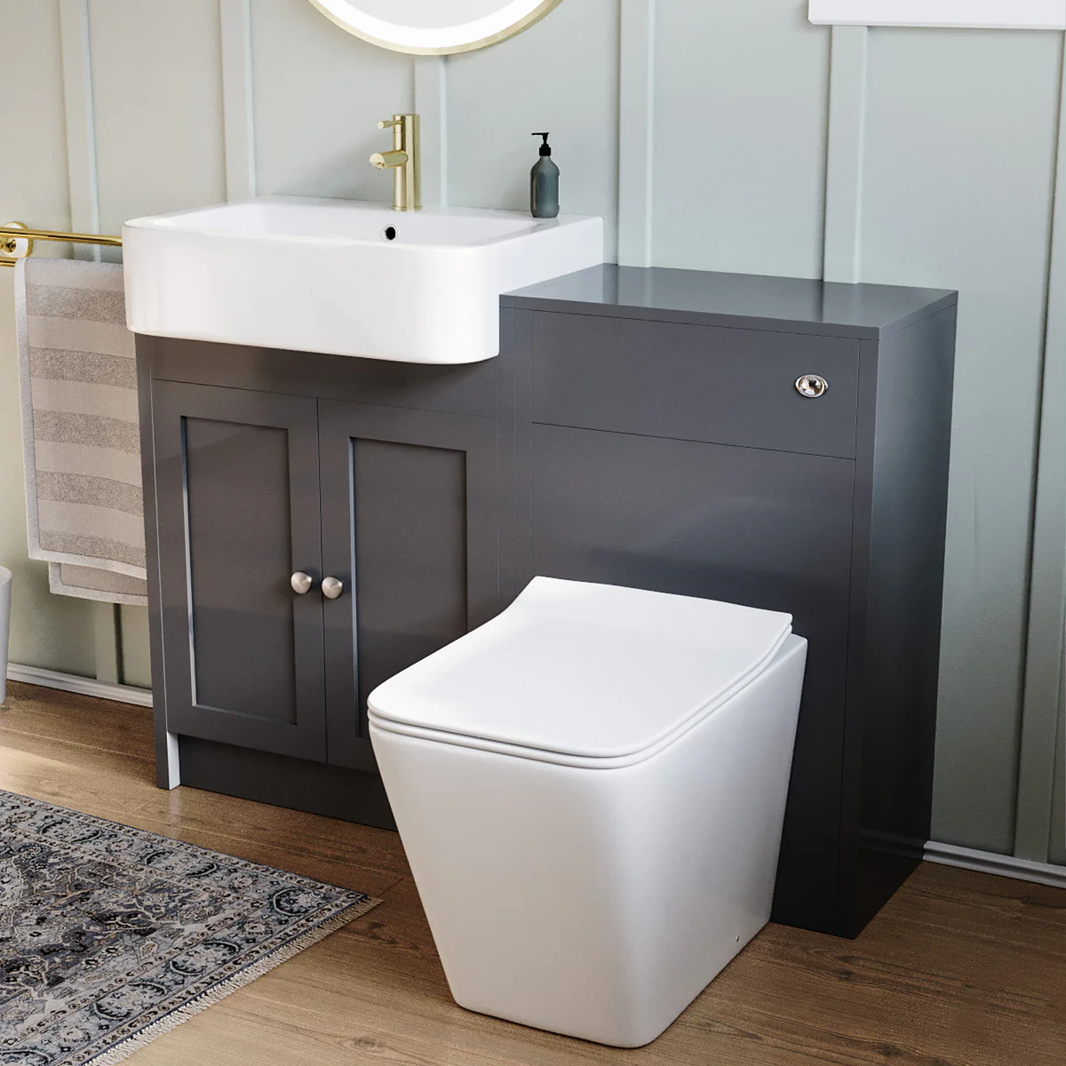 Anthracite 1100mm Traditional Vanity Basin, WC Unit & Back To Wall Toilet Set