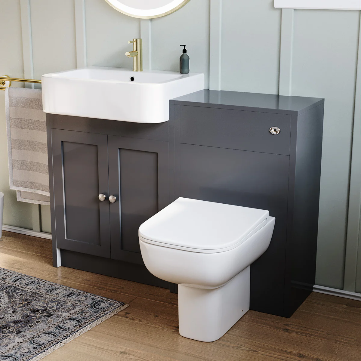 Anthracite 1100mm Traditional Vanity Basin WC Unit & BTW Toilet Unit