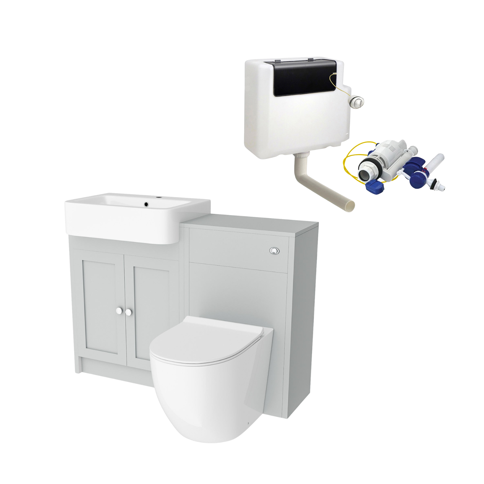 Matte Grey 1100mm Traditional Vanity Basin WC Unit & BTW Curve Toilet