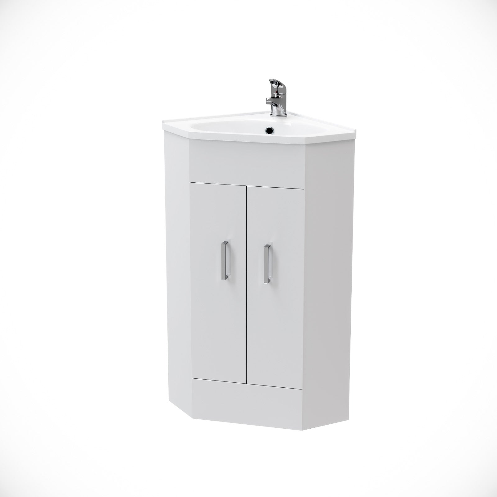 Nanuya Modern White Corner Vanity Unit with Ceramic Basin and Mixer Tap + Waste
