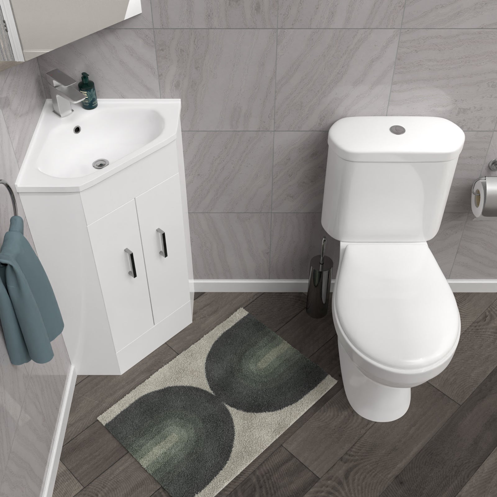 Nanuya White Corner Vanity Unit with Ceramic Basin & Toilet Set