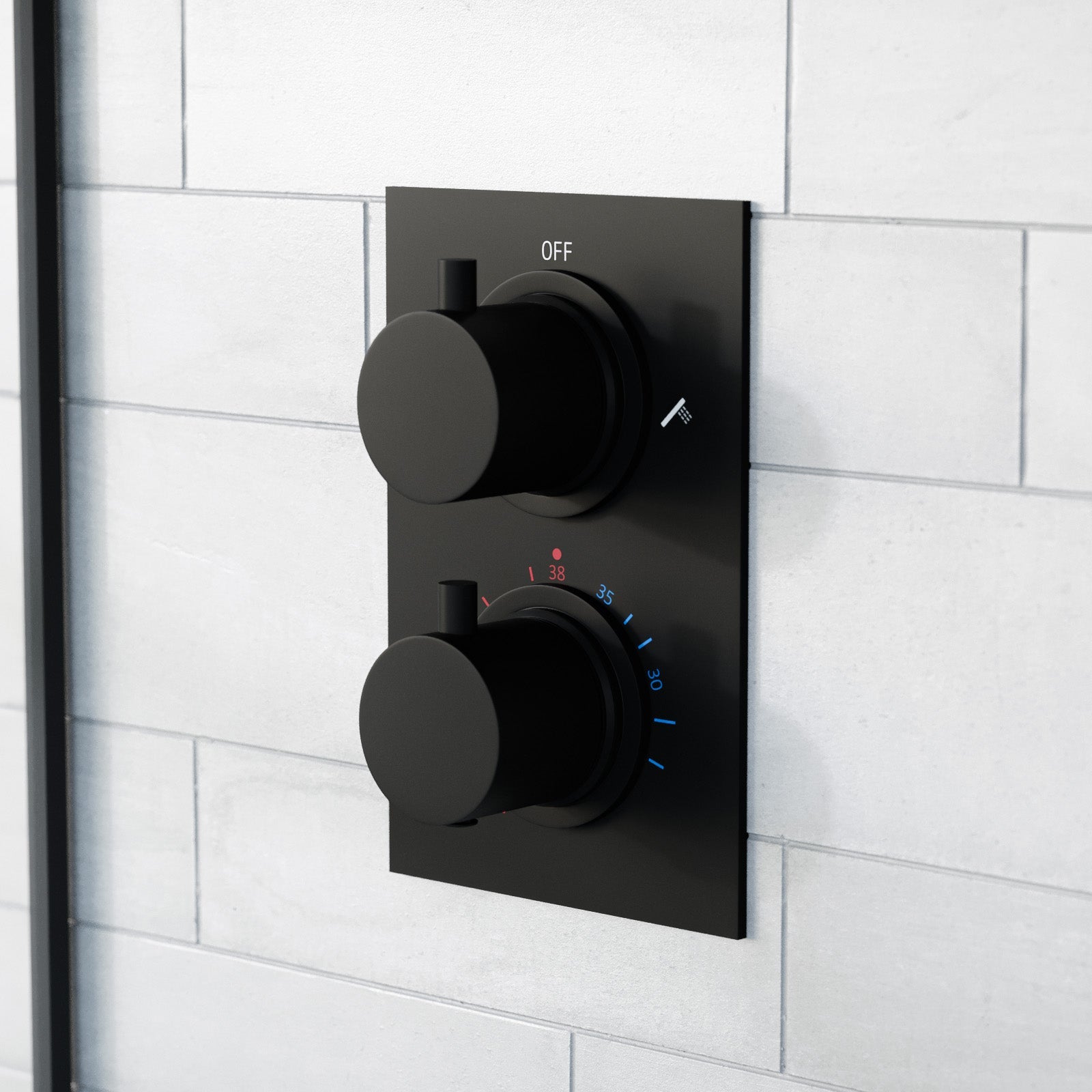 Folke 2 Dial 2 Way Round Concealed Thermostatic Shower Mixer Valve, Shower Head, and Handset Matte Black