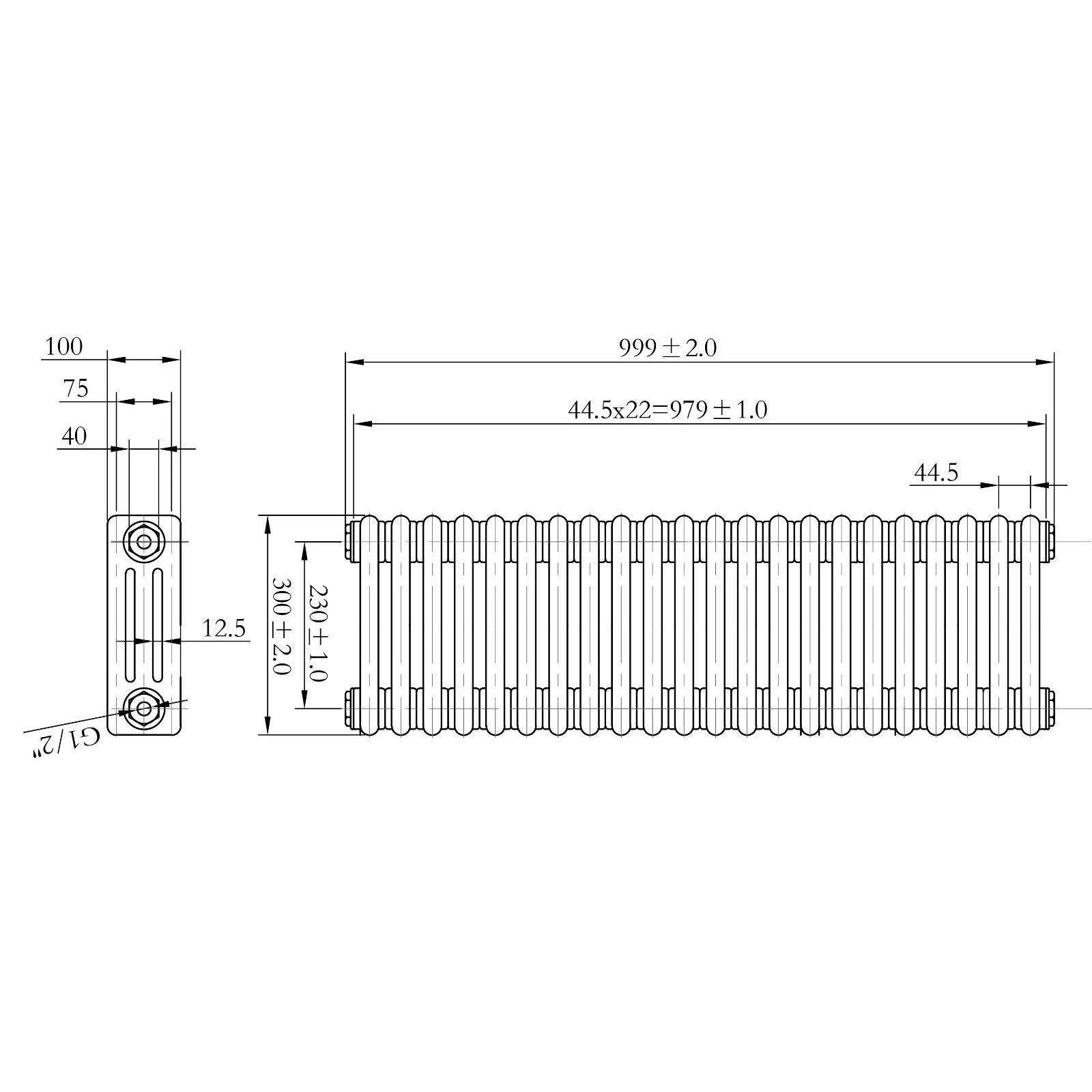 Maine White 300 X 999 Horizontal Triple Column Designer Radiator Central Heating