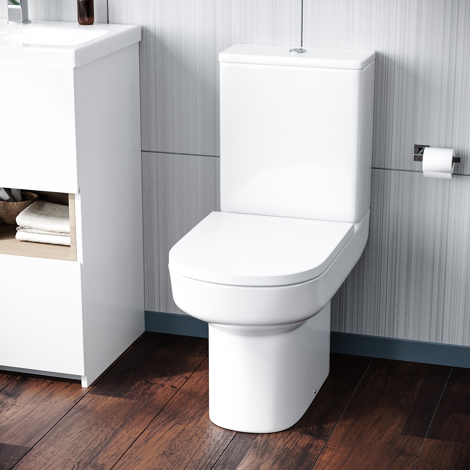 Anna Stylish Round Rimless Close Coupled Toilet With Soft Close Seat