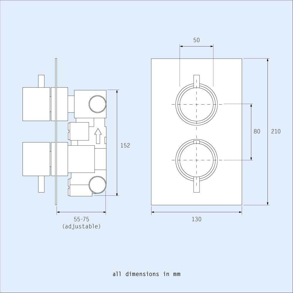 Violet Thermostatic 2 Dial 2 Way Round Set - Ceiling Head & Handset