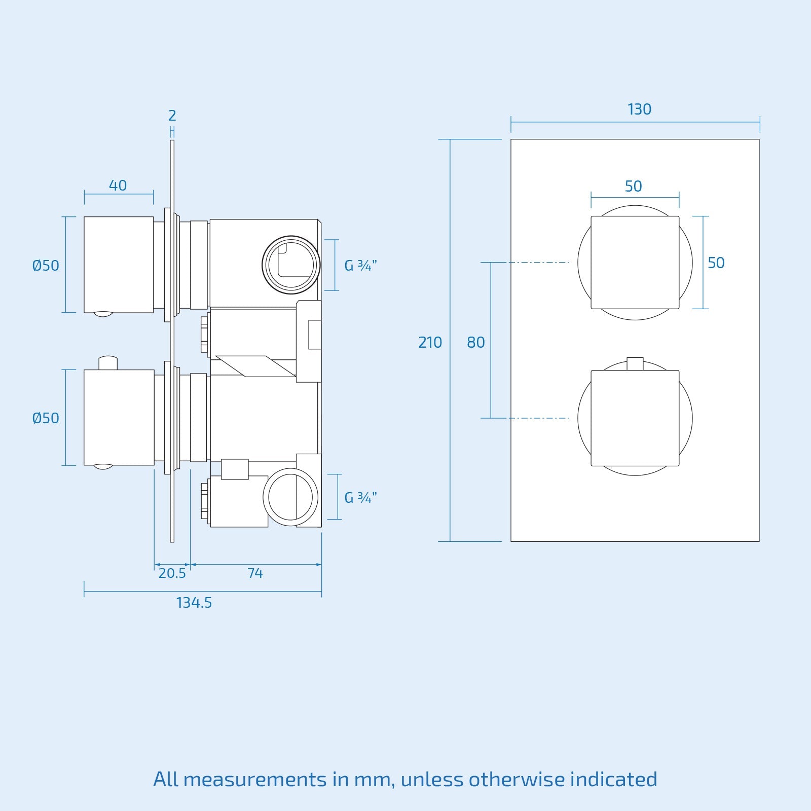 Temel 2 Dial Thermostatic Mixer Shower Set, Handset & Riser Slider Rail Kit