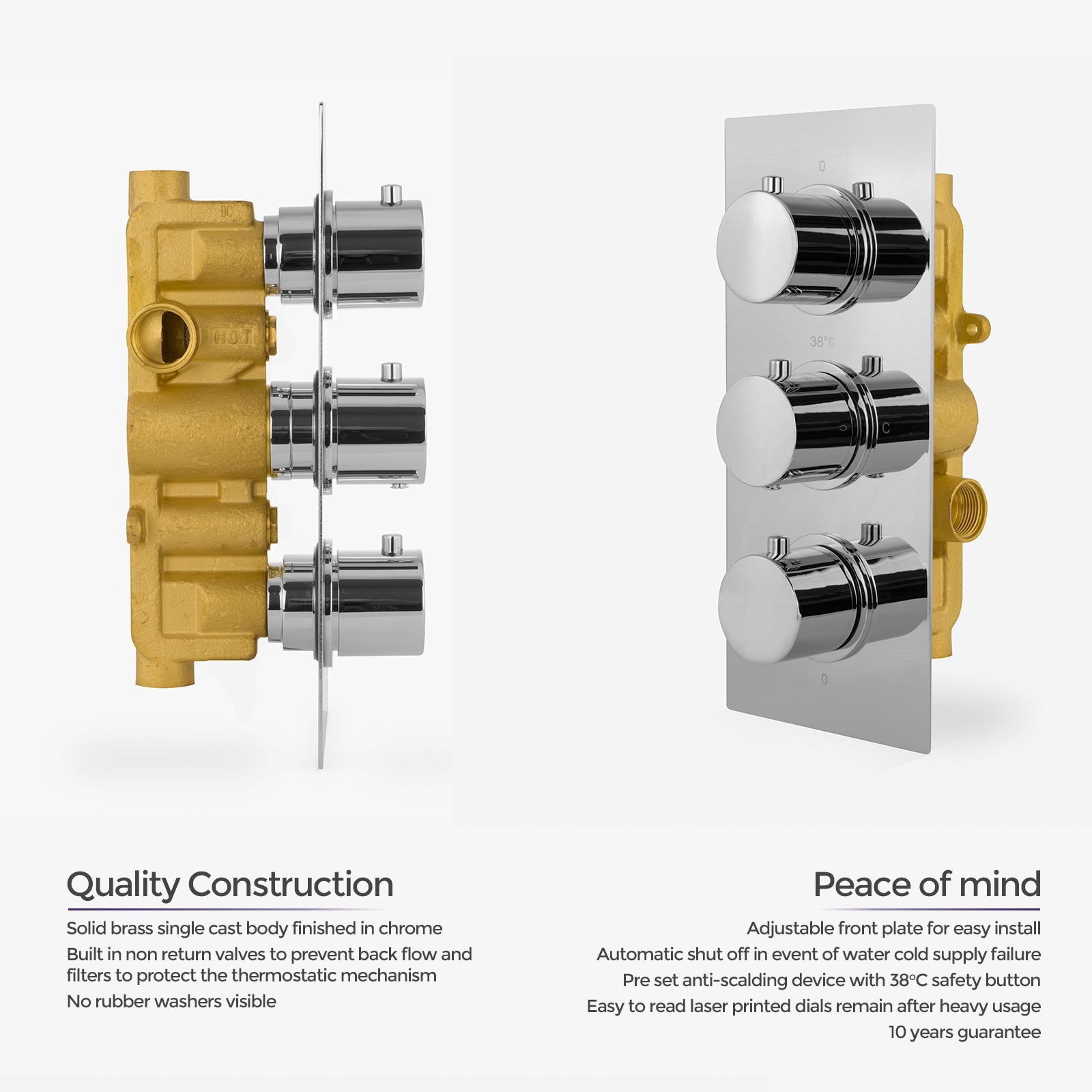 Calla Concealed Slim Overhead Shower Head 3 Dial Thermostatic Valve And Pencil Handset