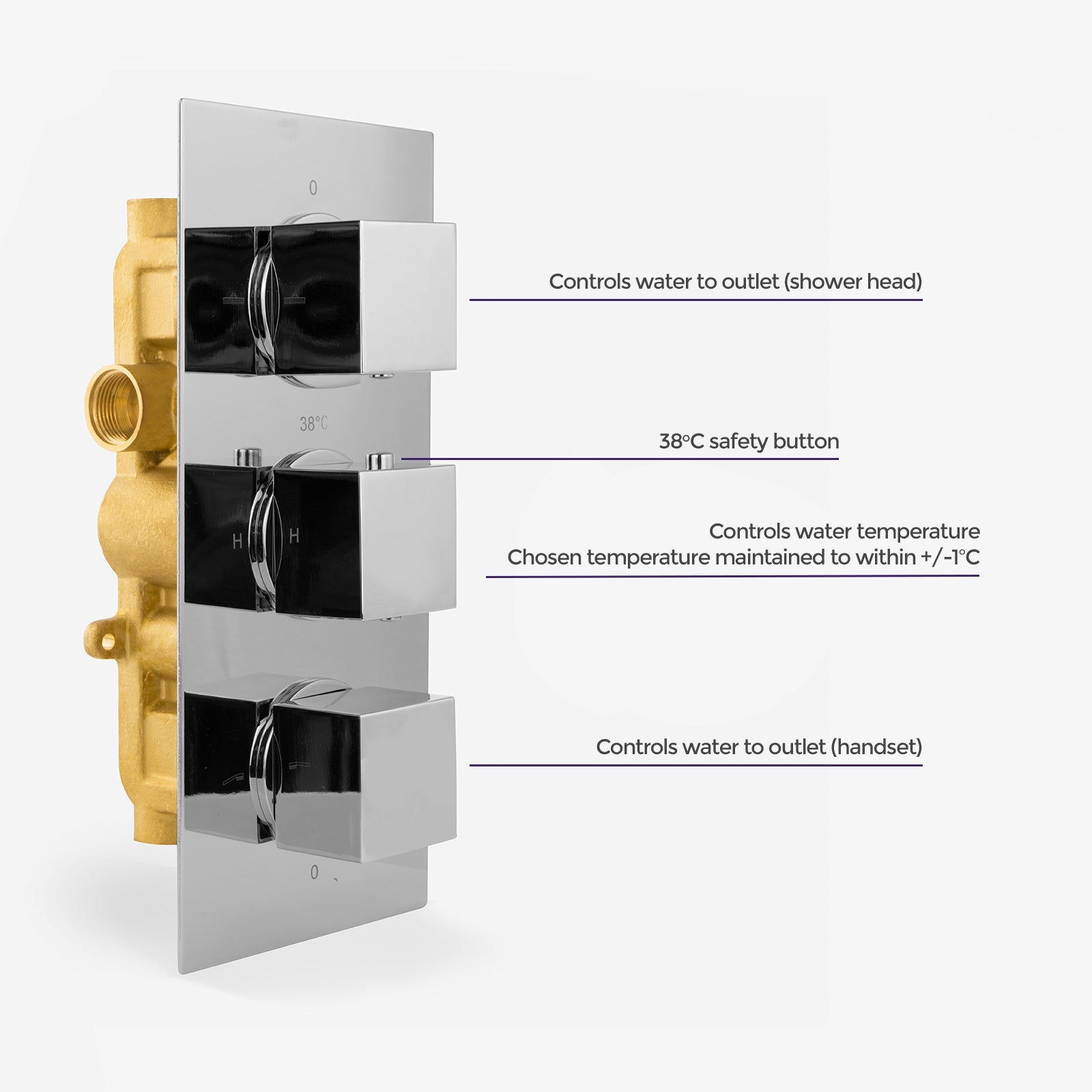 Rose Ceiling Rain Shower Head with Handset 2 Way Concealed Thermostatic Mixer