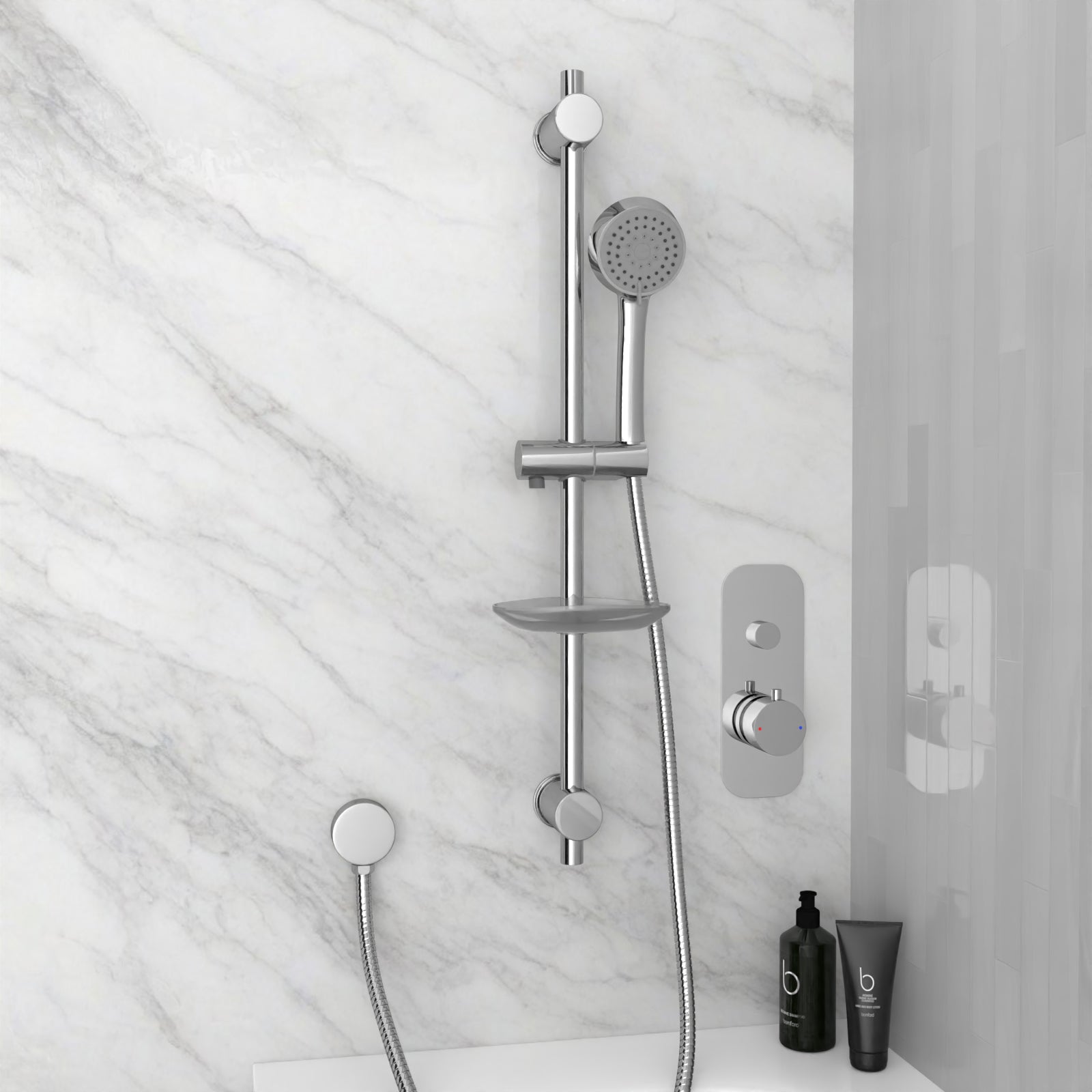 Kington One-Dial One-Way Push Button Thermostatic Mixer Valve, Slider Rail Kit