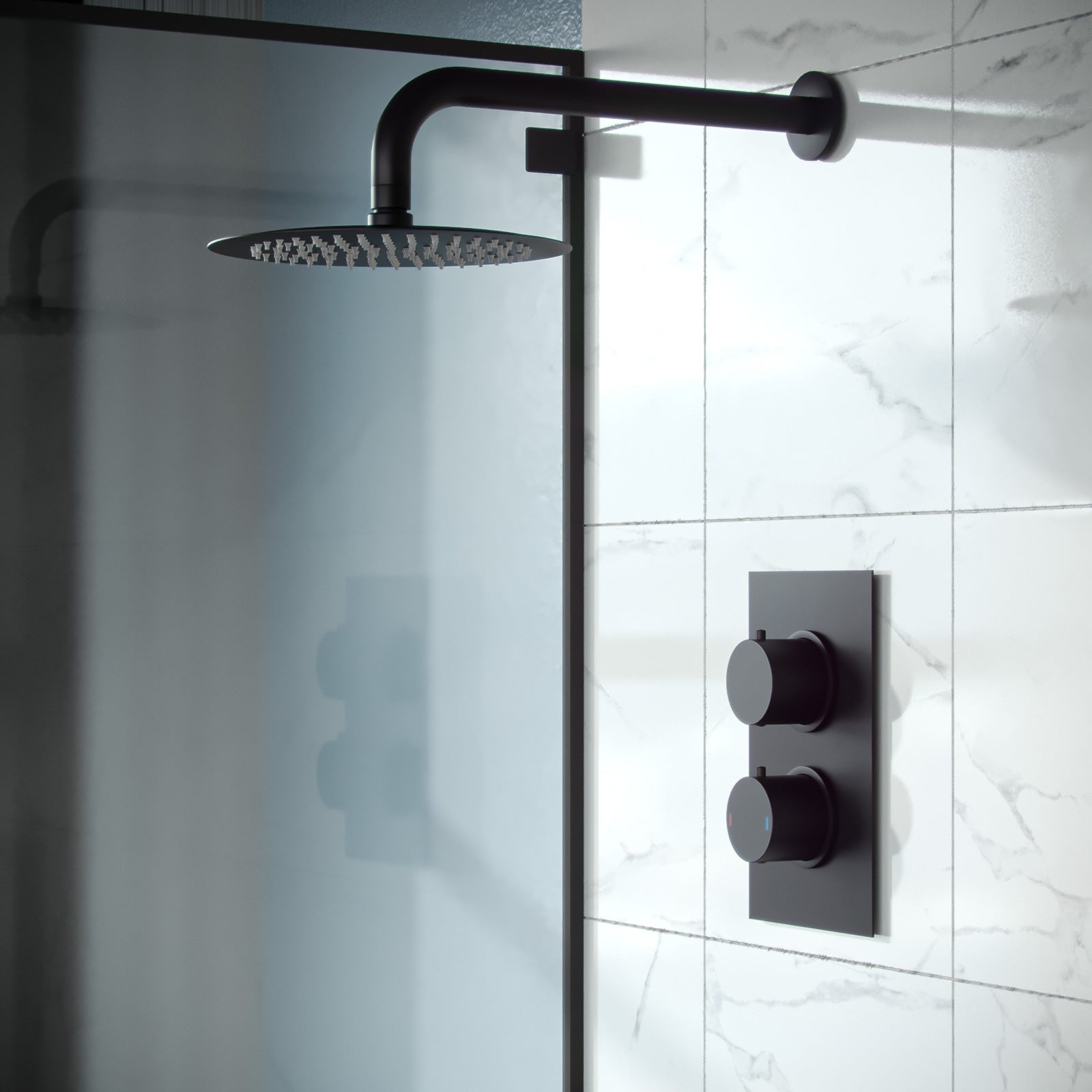 Porto Concealed Thermostatic Overhead 200mm Rainfall Shower Mixer Set Matte Black