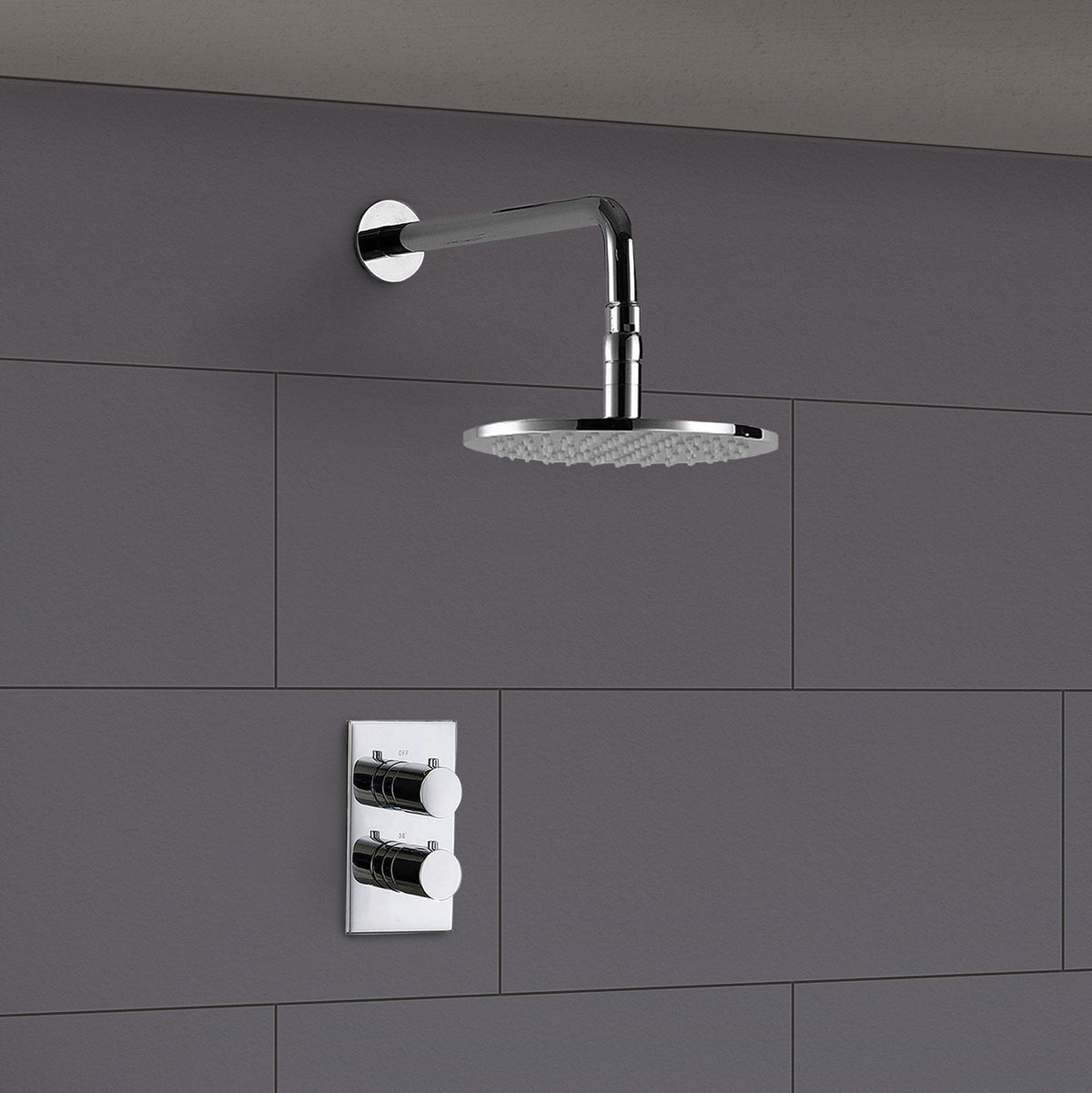 Lily 2 Dial 1 Way Round Concealed Thermostatic Mixer Valve & LED 200mm Round Shower Head Chrome