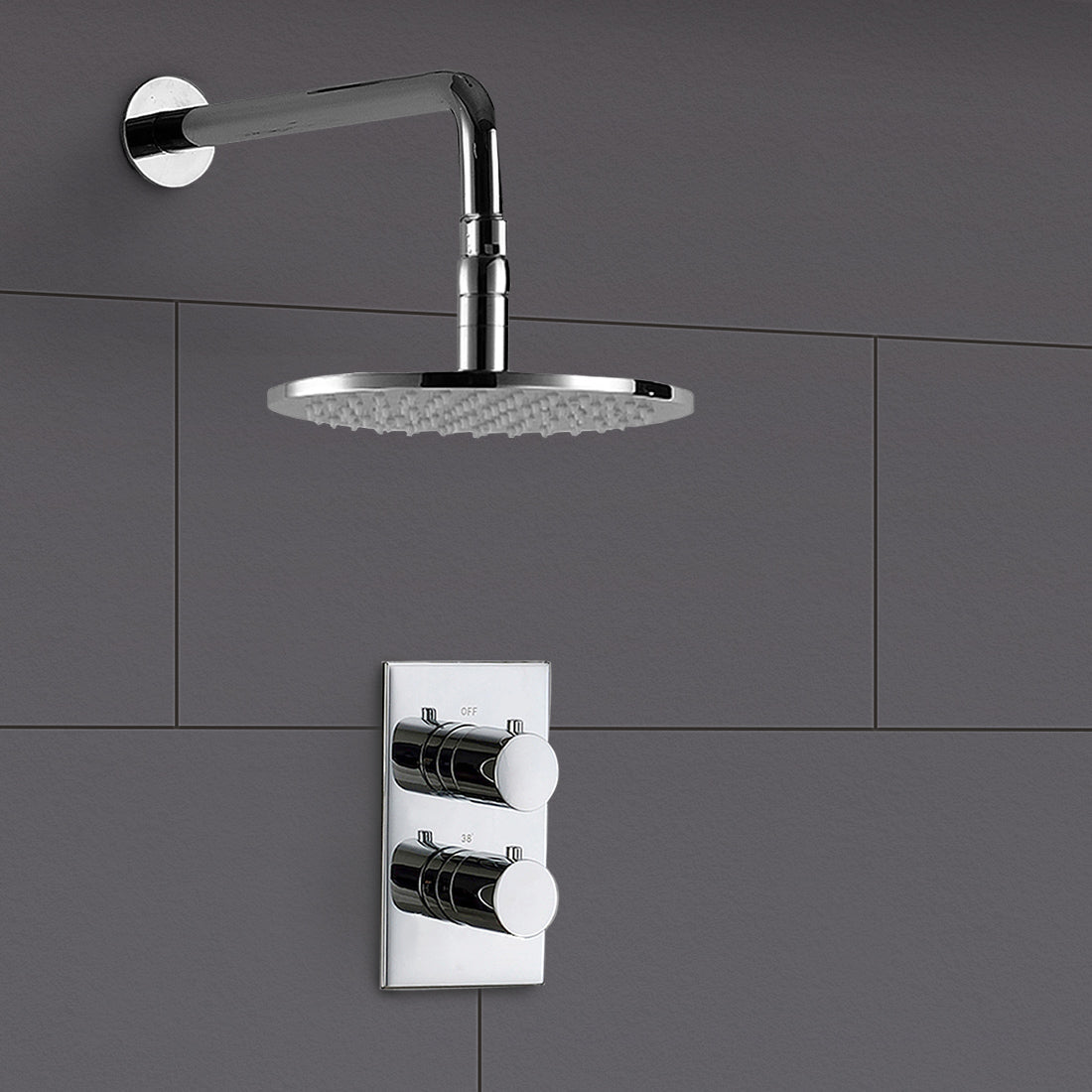 Lily 2 Dial 1 Way Round Concealed Thermostatic Mixer Valve & LED Round Shower Head Chrome