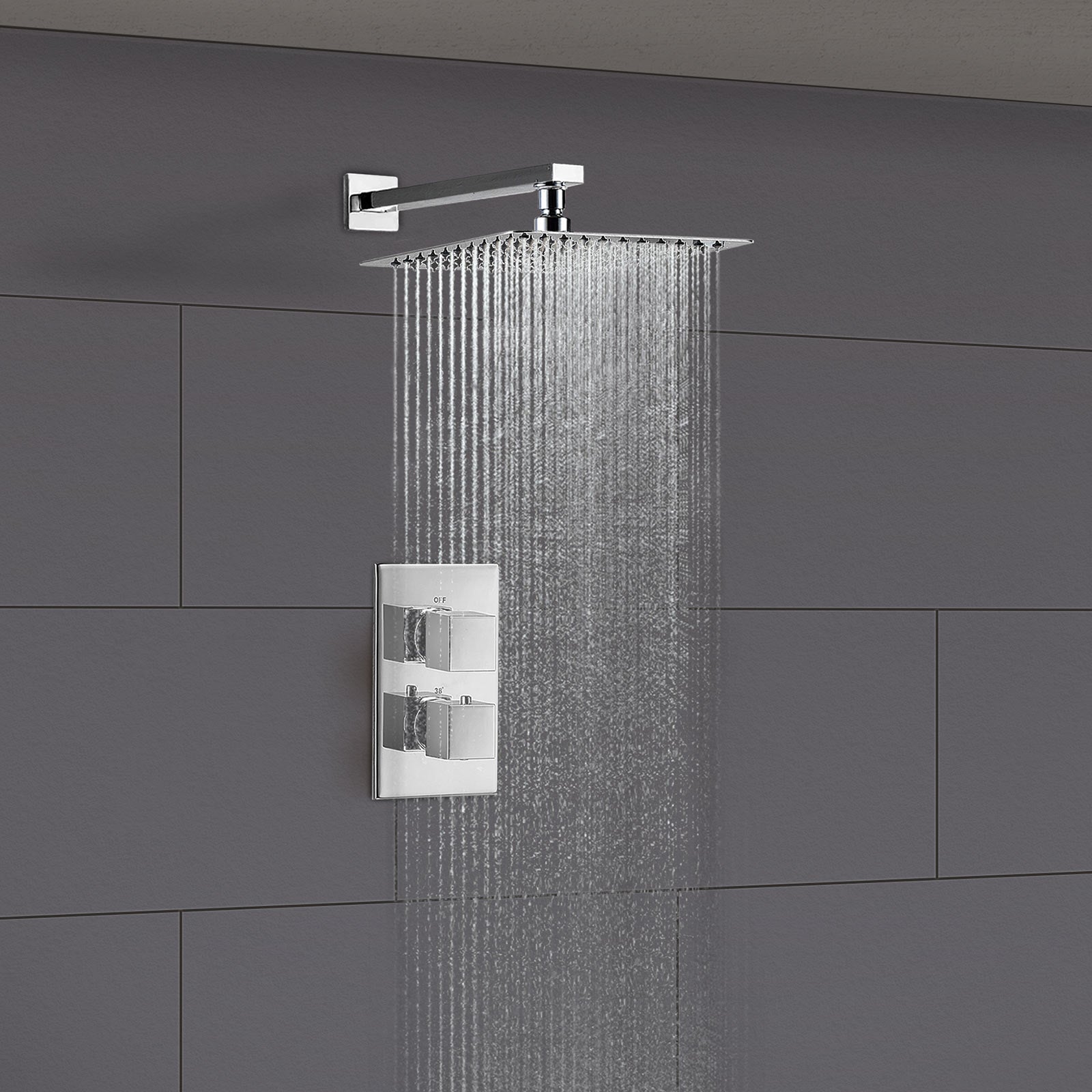 Lotus Square Rain Shower Head with Concealed Thermostatic Mixer Tap